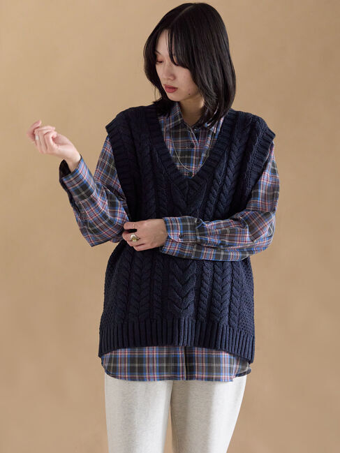 sm2rhythm「ケーブルニットベスト」|ダウンベスト・ベスト|ネイビー