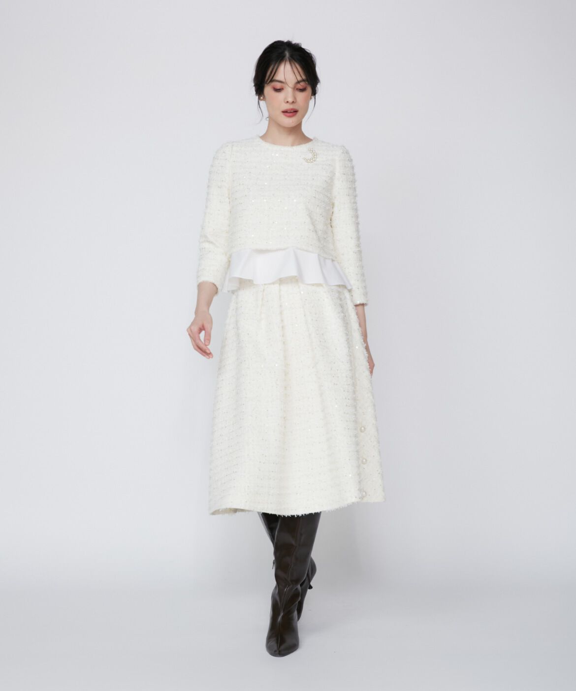 Maglie le cassetto「《大きいサイズ》ラメスパンコールツイードスカート《M Maglie le cassetto》」|フレア|