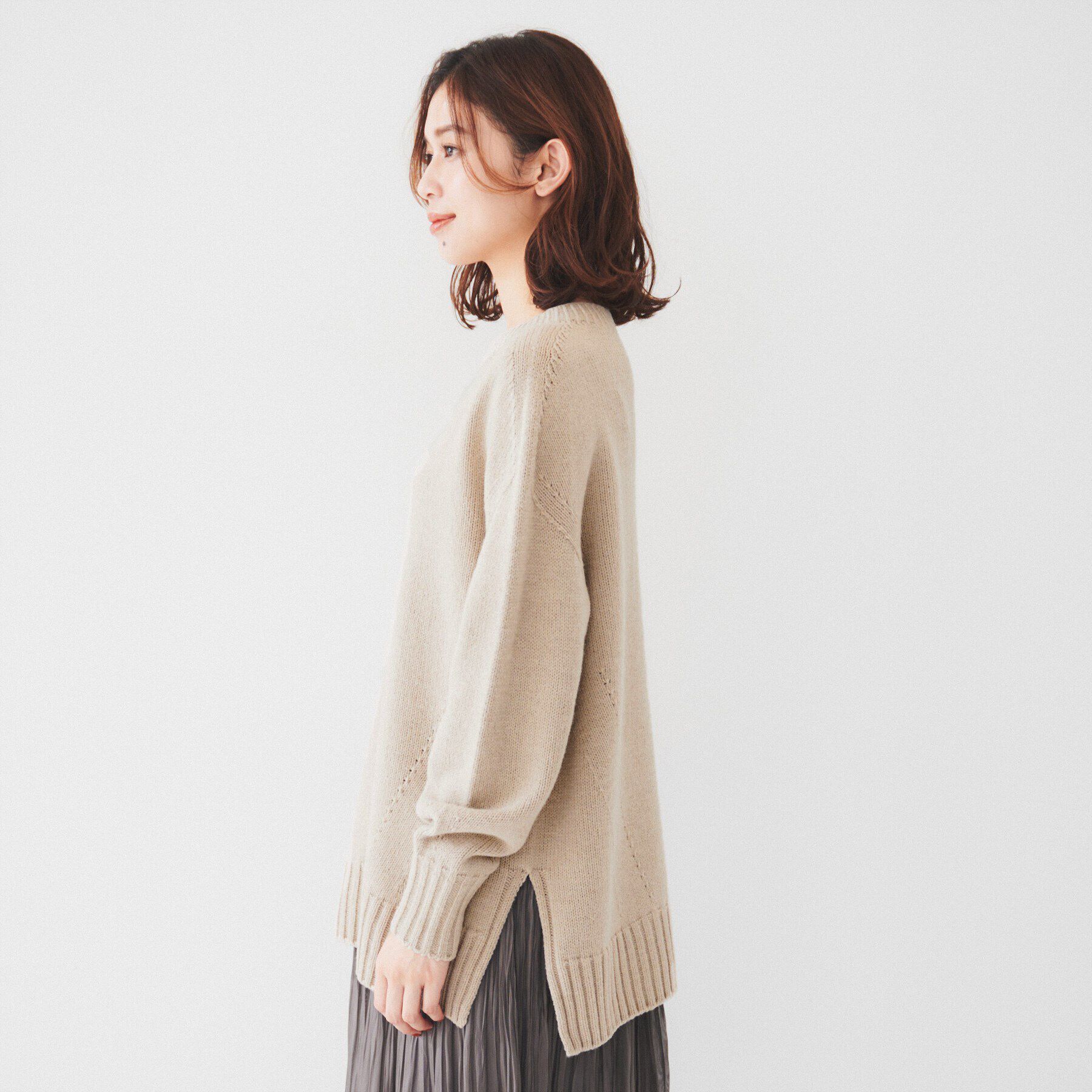 UNTITLED「【洗える/体型カバー】ミドルゲージ ロング丈ニット」|ニット・セーター|