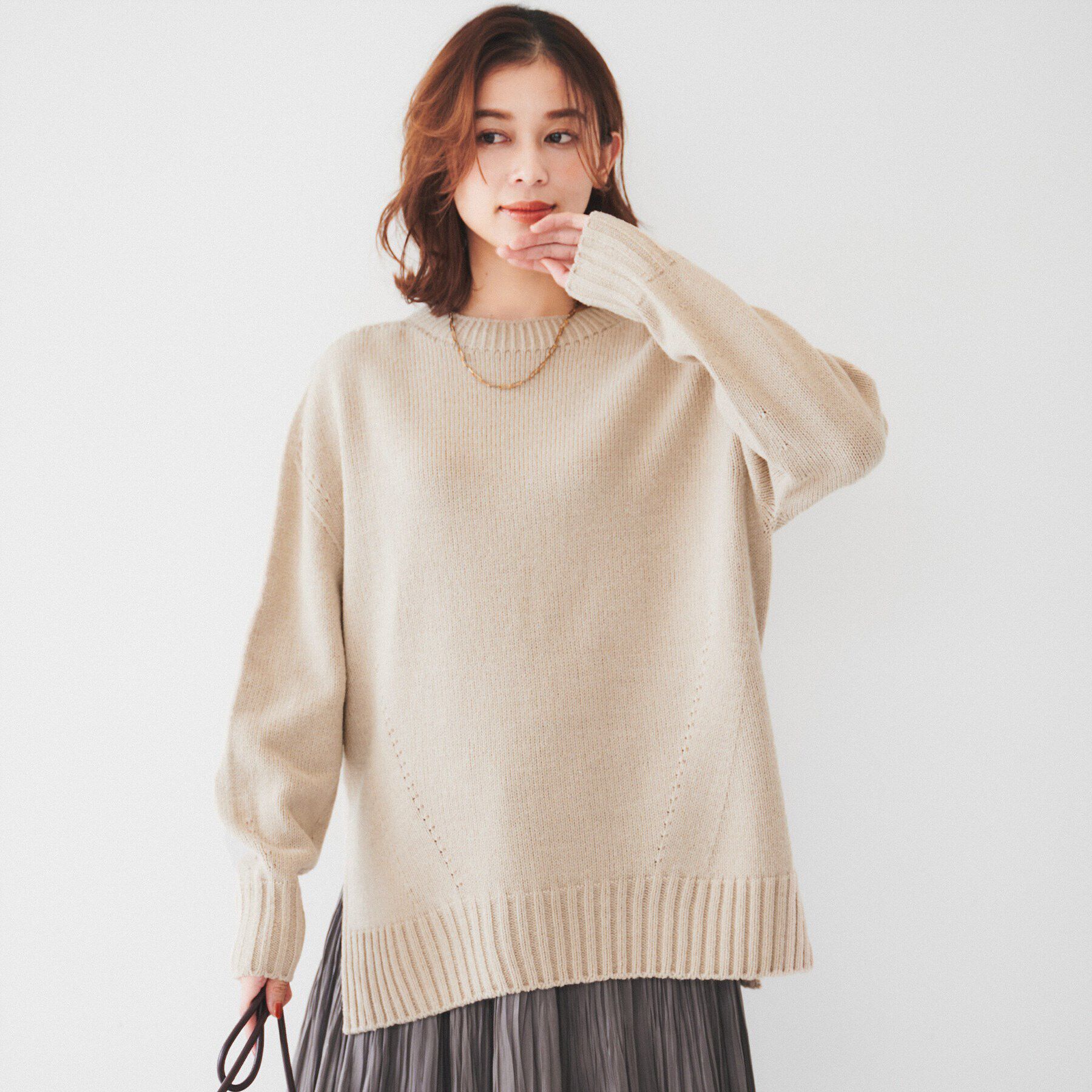 UNTITLED「【洗える/体型カバー】ミドルゲージ ロング丈ニット」|ニット・セーター|ベージュ(052)