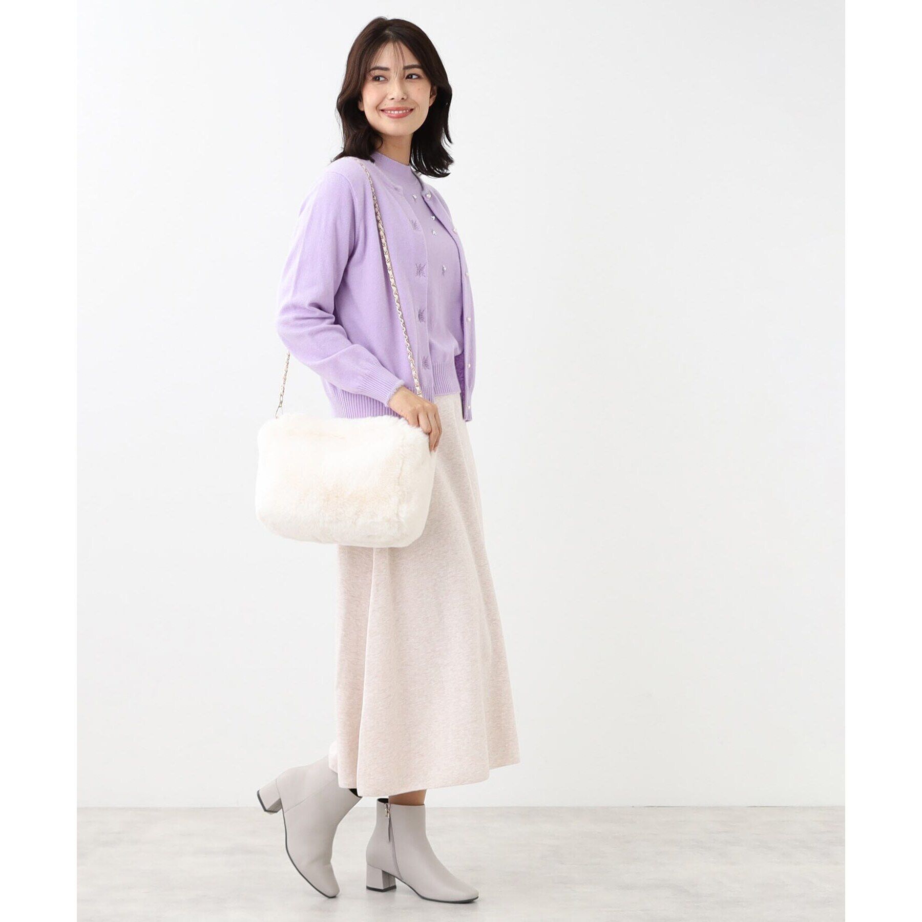 Reflect「【WEB限定カラーあり／洗える／アンサンブル】パール調刺繍ニット＋カーディガン」|カーディガン|