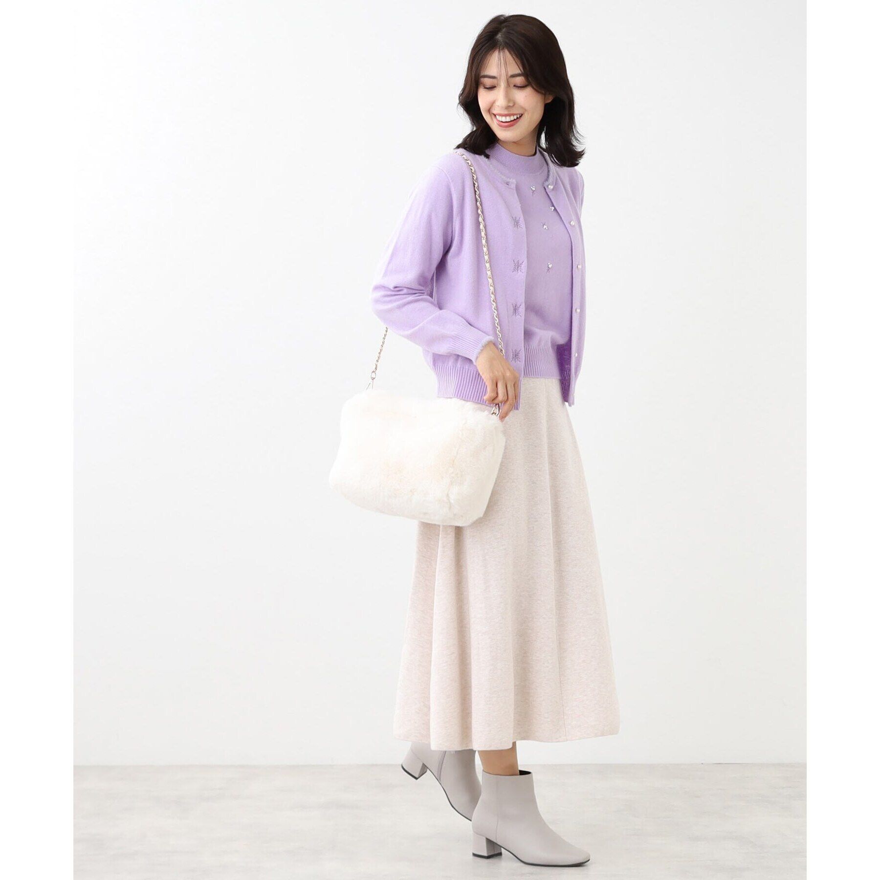 Reflect「【WEB限定カラーあり／洗える／アンサンブル】パール調刺繍ニット＋カーディガン」|カーディガン|