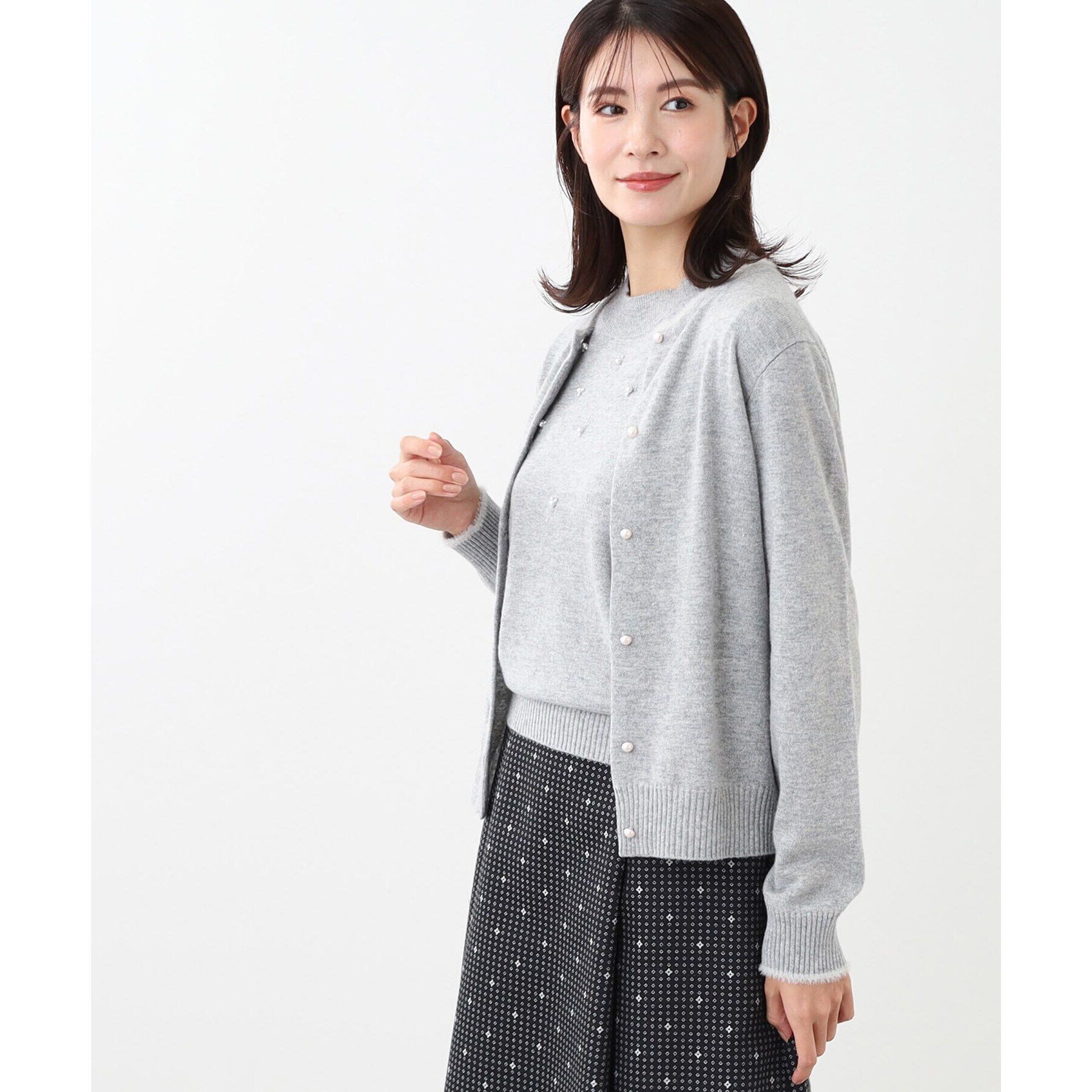 Reflect「【WEB限定カラーあり／洗える／アンサンブル】パール調刺繍ニット＋カーディガン」|カーディガン|