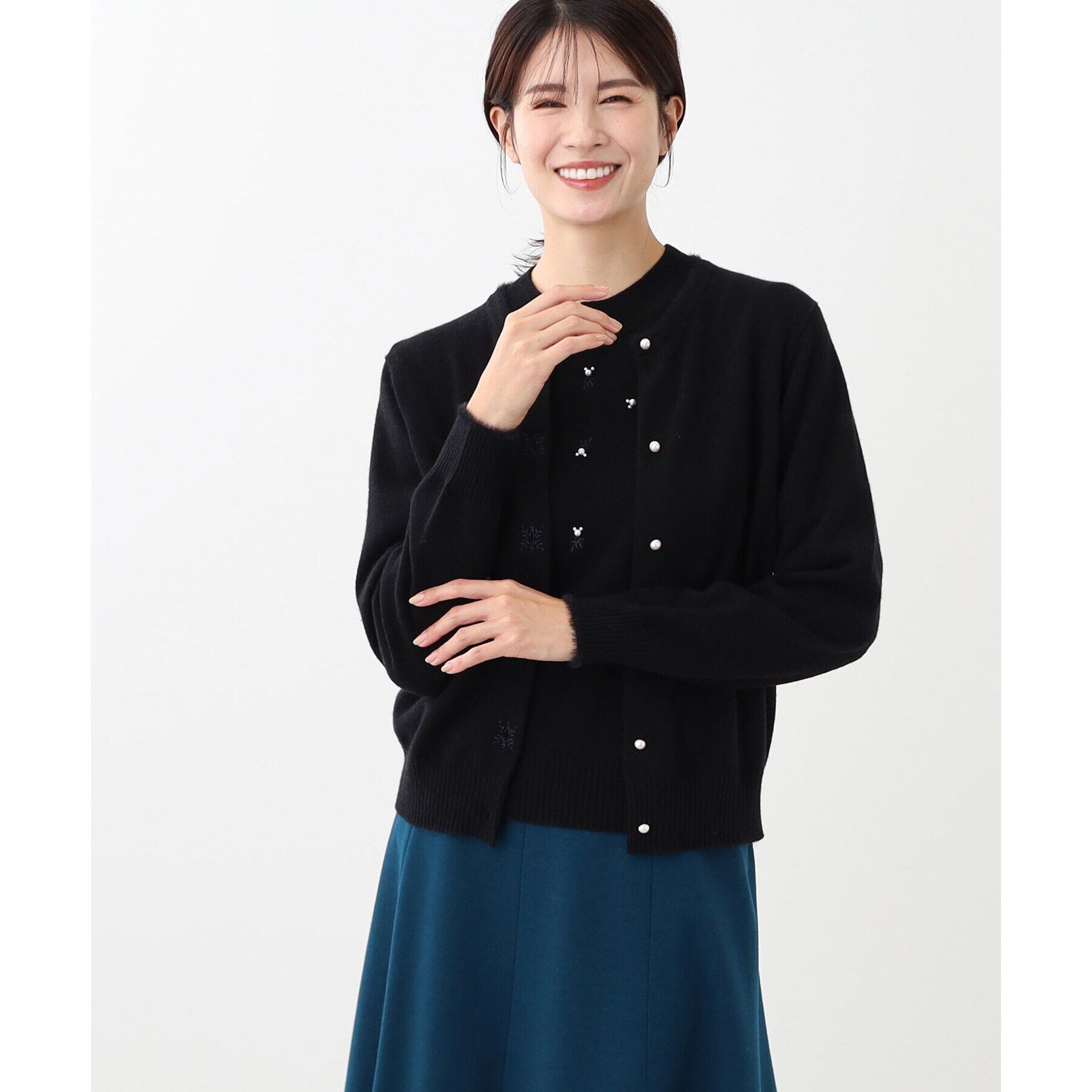 Reflect「【WEB限定カラーあり／洗える／アンサンブル】パール調刺繍ニット＋カーディガン」|カーディガン|