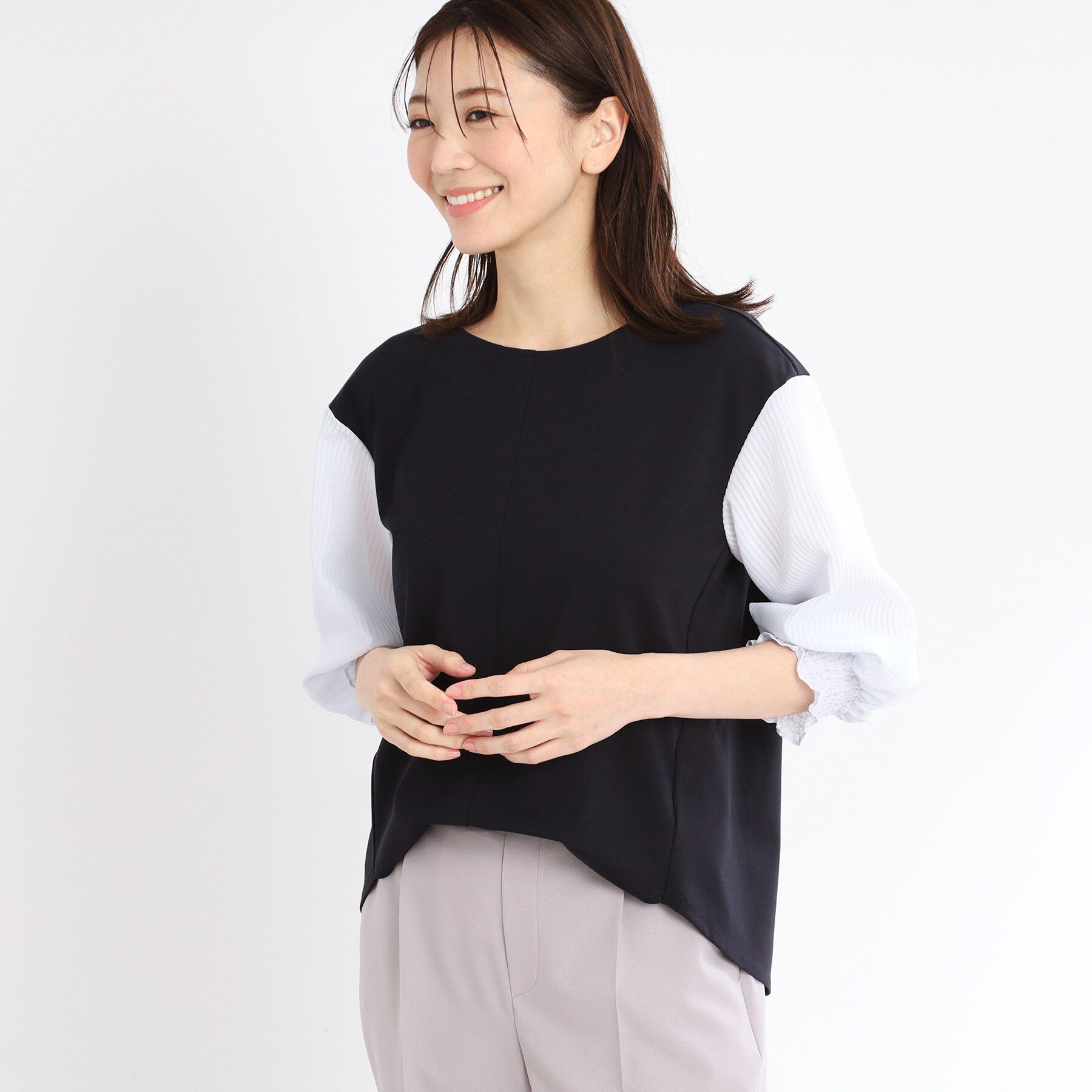 Reflect「【手洗い可】シアーストライプスリーブブラウス」|シャツ・ブラウス|