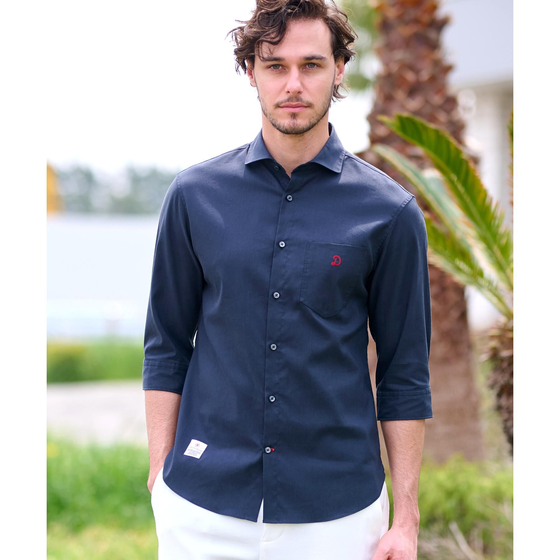 DRESSTERIOR「リネン混スリークオーターシャツ」|シャツ・ブラウス|ネイビー(094)