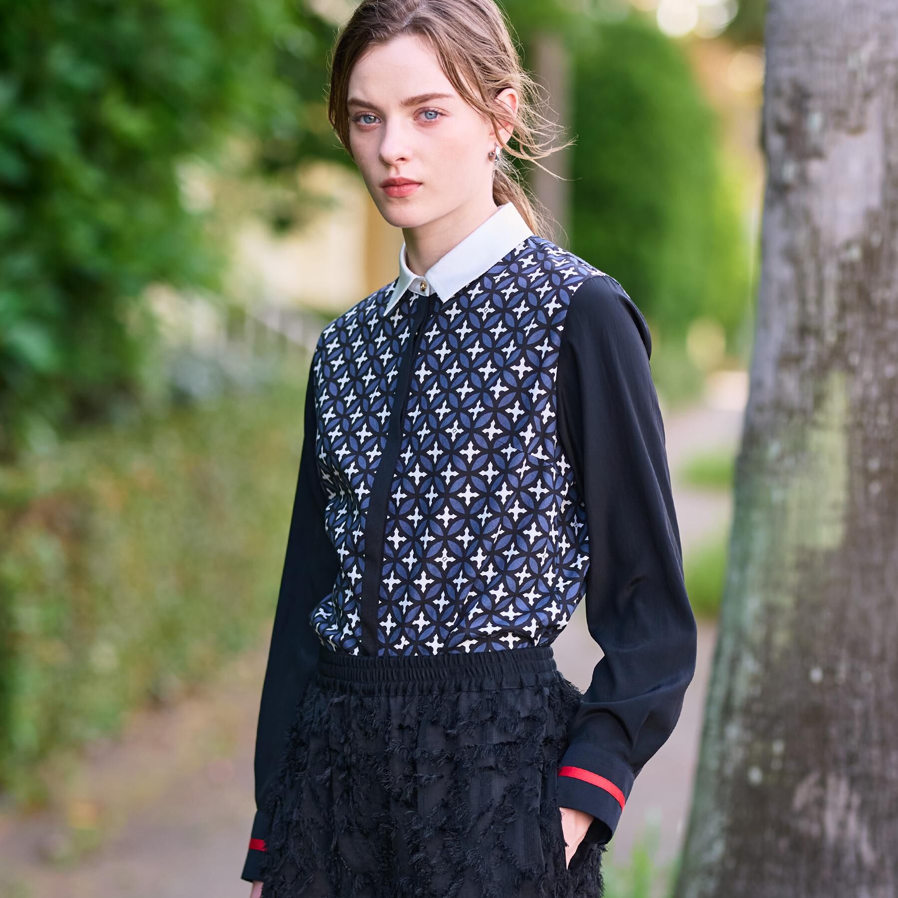 DRESSTERIOR「【美人百花/モデル美香着用】オーバーラップサークルコンビシャツ」|シャツ・ブラウス|