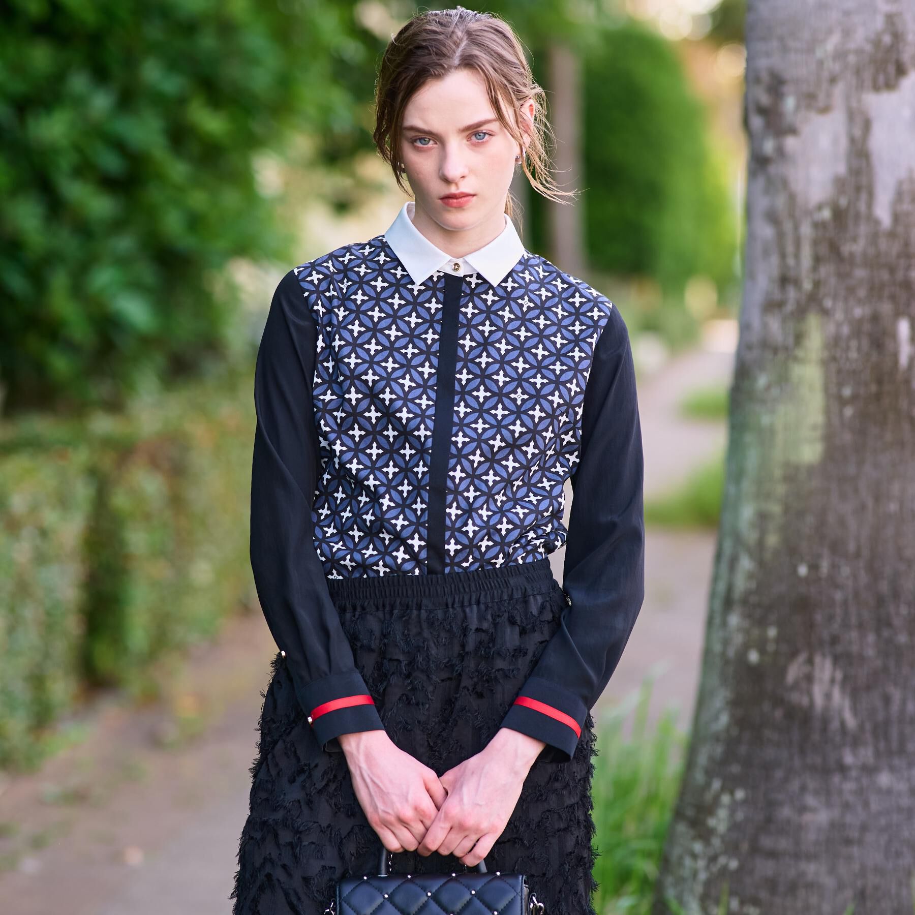 DRESSTERIOR「【美人百花/モデル美香着用】オーバーラップサークルコンビシャツ」|シャツ・ブラウス|