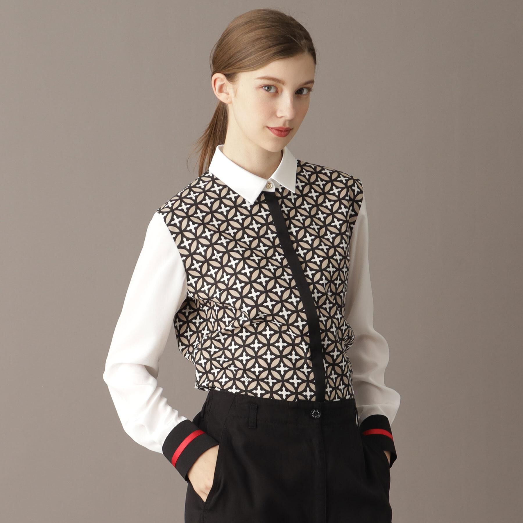 DRESSTERIOR「【美人百花/モデル美香着用】オーバーラップサークルコンビシャツ」|シャツ・ブラウス|