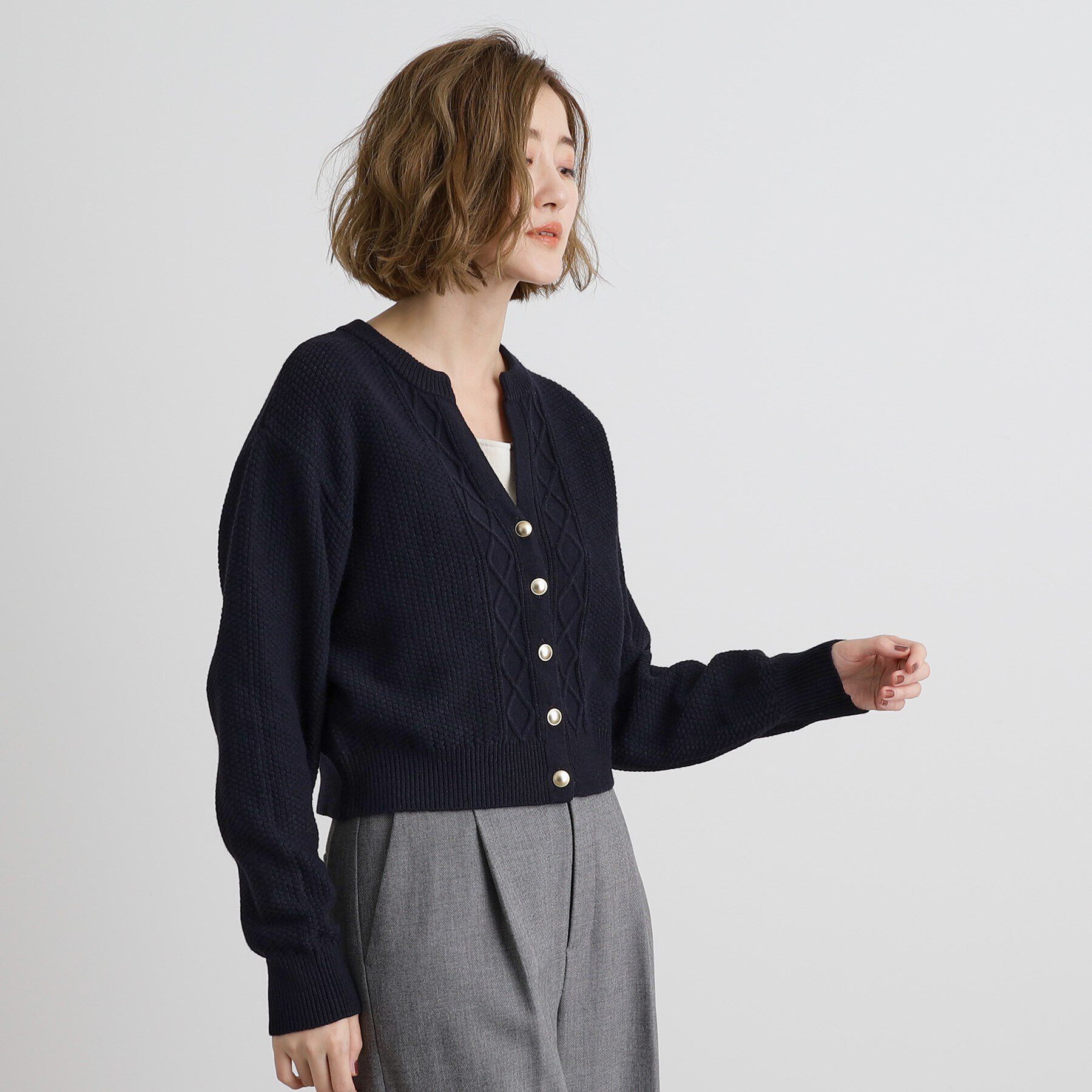 grove「スリットネッククロップドカーディガン」|カーディガン|