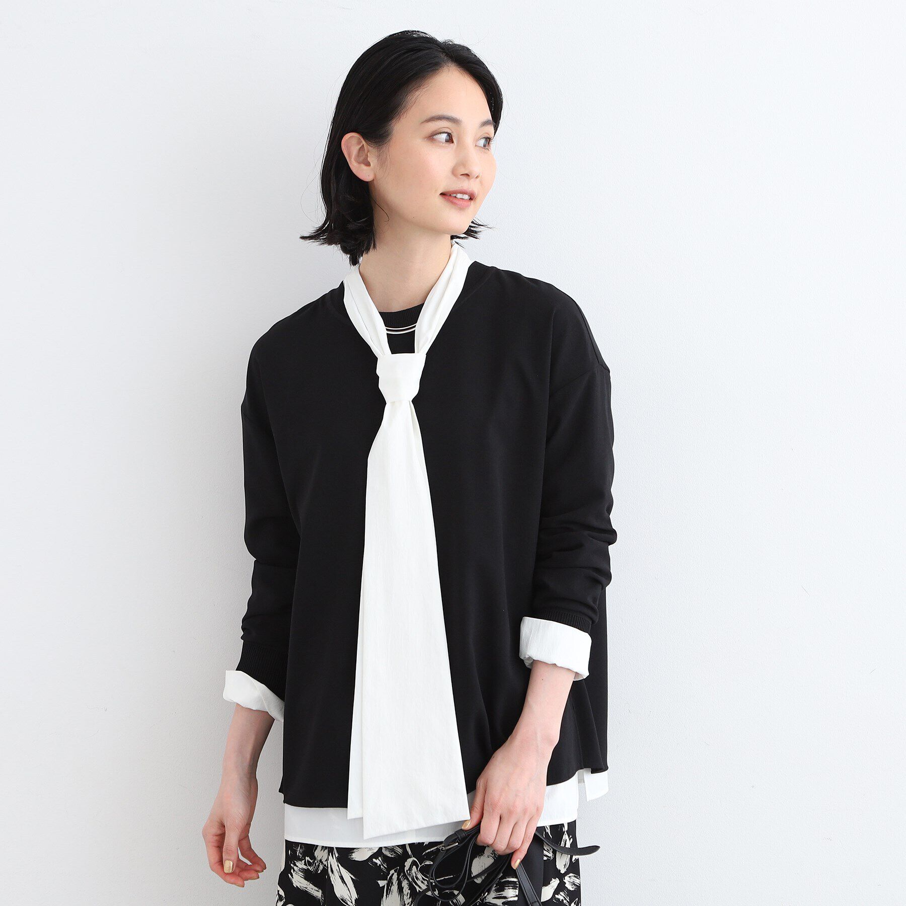 INDIVI「【洗える】リブデザインロングTシャツ」|Tシャツ・カットソー|ブラック(019)