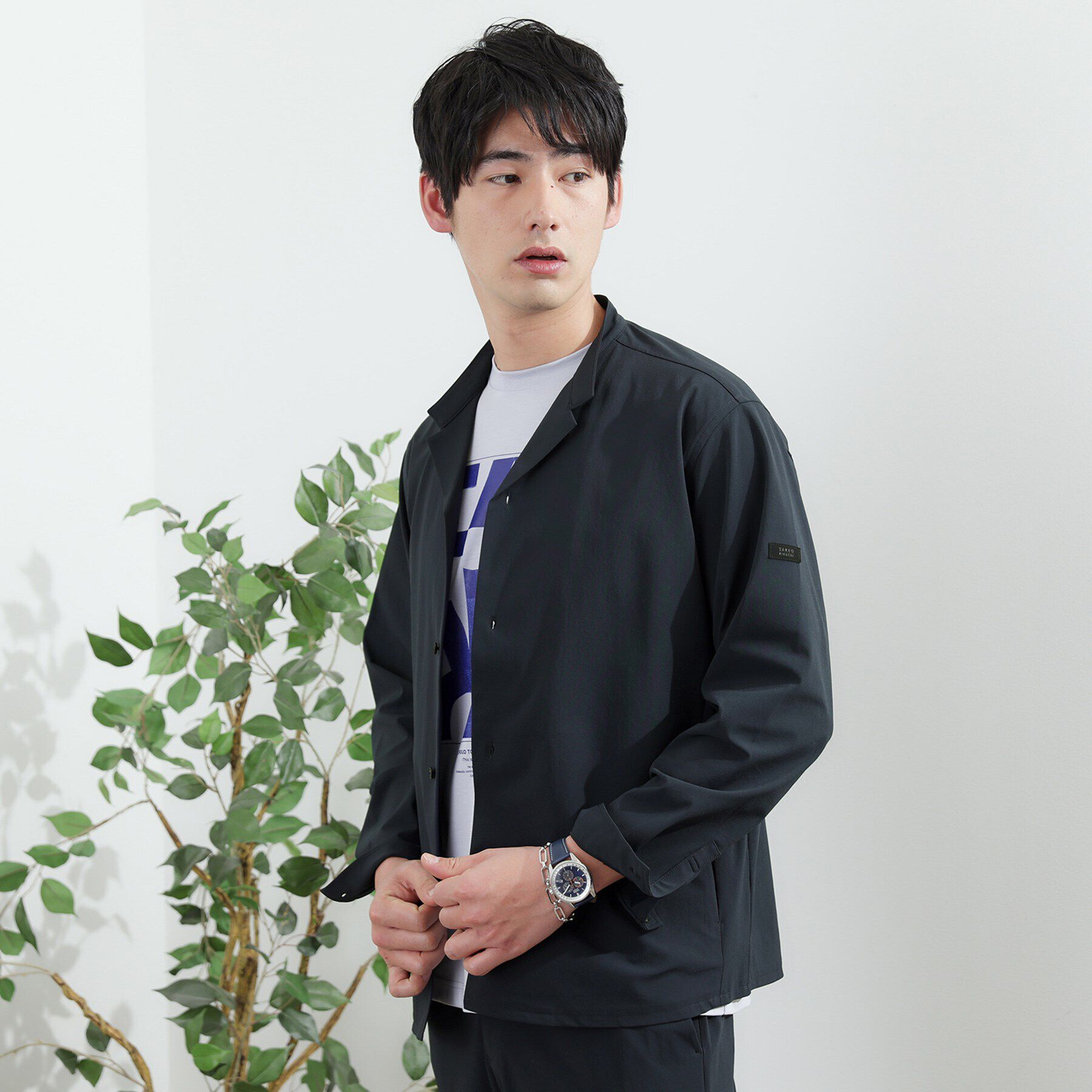 TAKEO KIKUCHI「【軽羽織】ハイストレッチ オープンバンドカラー シャツ」|シャツ・ブラウス|