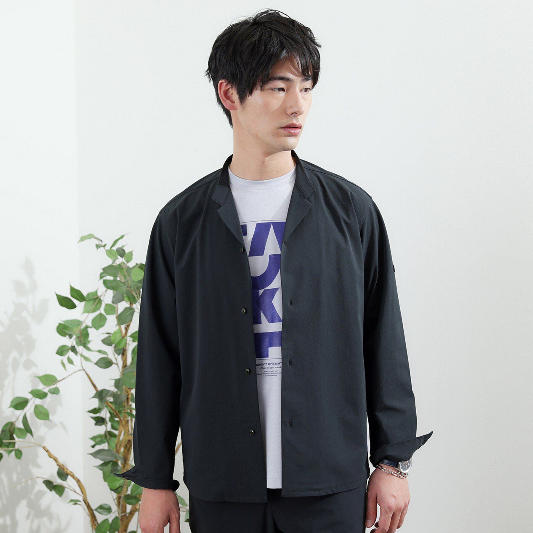 TAKEO KIKUCHI「【軽羽織】ハイストレッチ オープンバンドカラー シャツ」|シャツ・ブラウス|