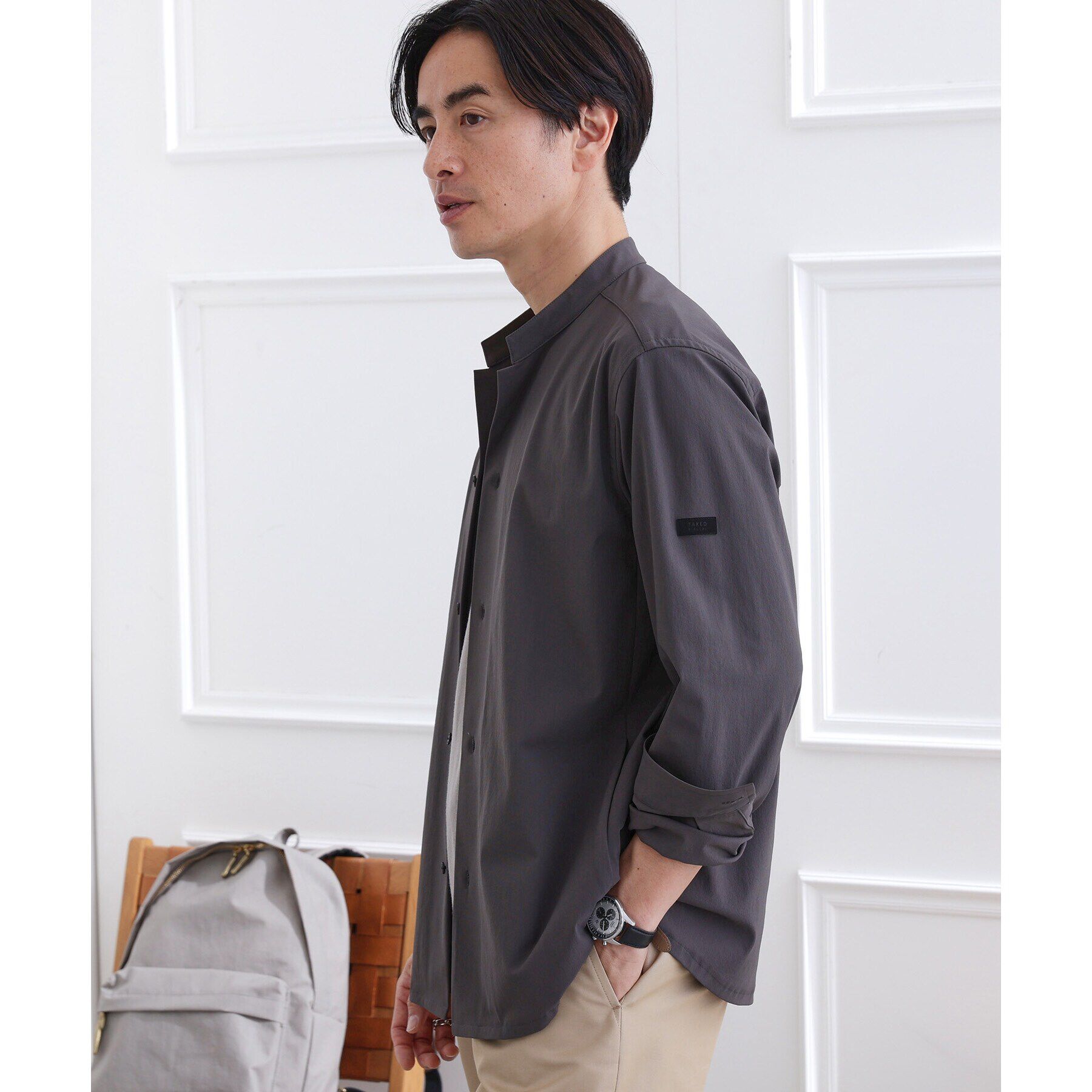 TAKEO KIKUCHI「【軽羽織】ハイストレッチ オープンバンドカラー シャツ」|シャツ・ブラウス|