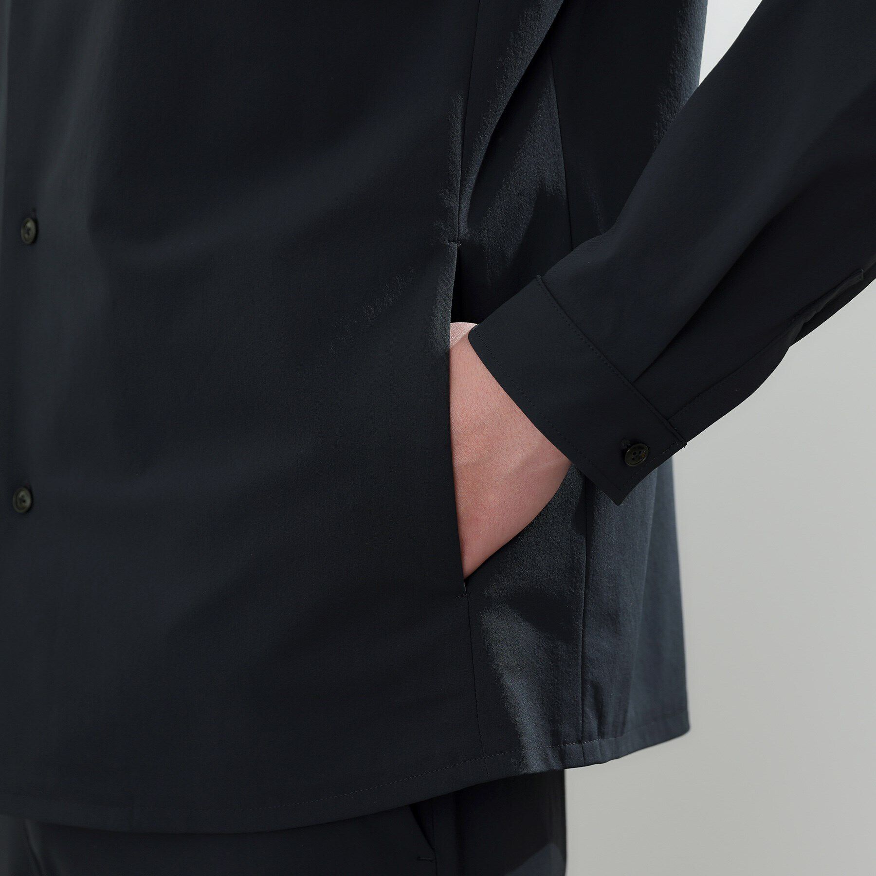 TAKEO KIKUCHI「【軽羽織】ハイストレッチ オープンバンドカラー シャツ」|シャツ・ブラウス|