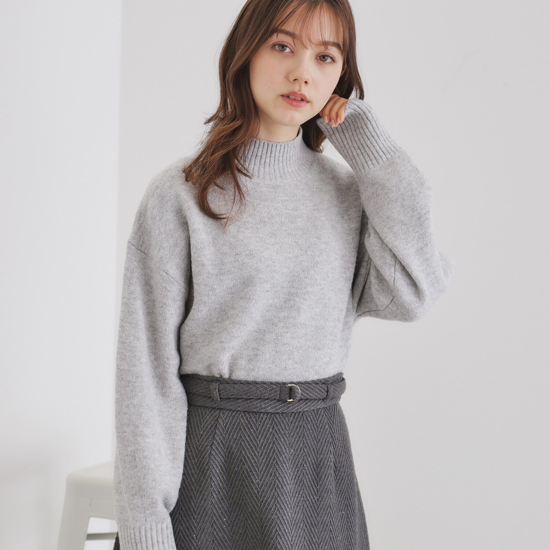 index「《5color/S-LLsize》ミックスカラーラメハイネックニット【洗濯機洗い可】」|ニット・セーター|グレー(612)