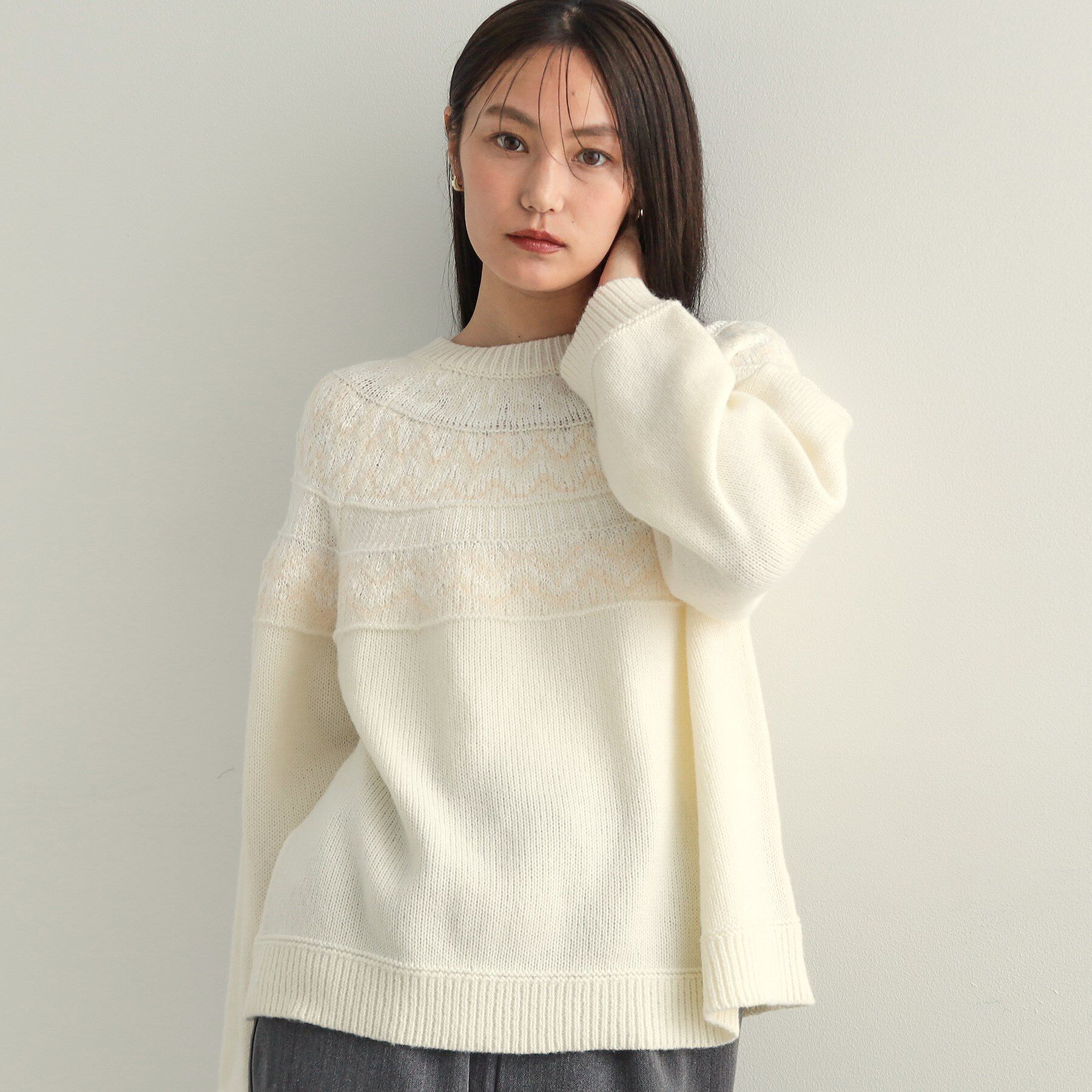 OPAQUE.CLIP「フェアアイル柄ニット【洗濯機洗い可】」|ニット・セーター|オフホワイト(103