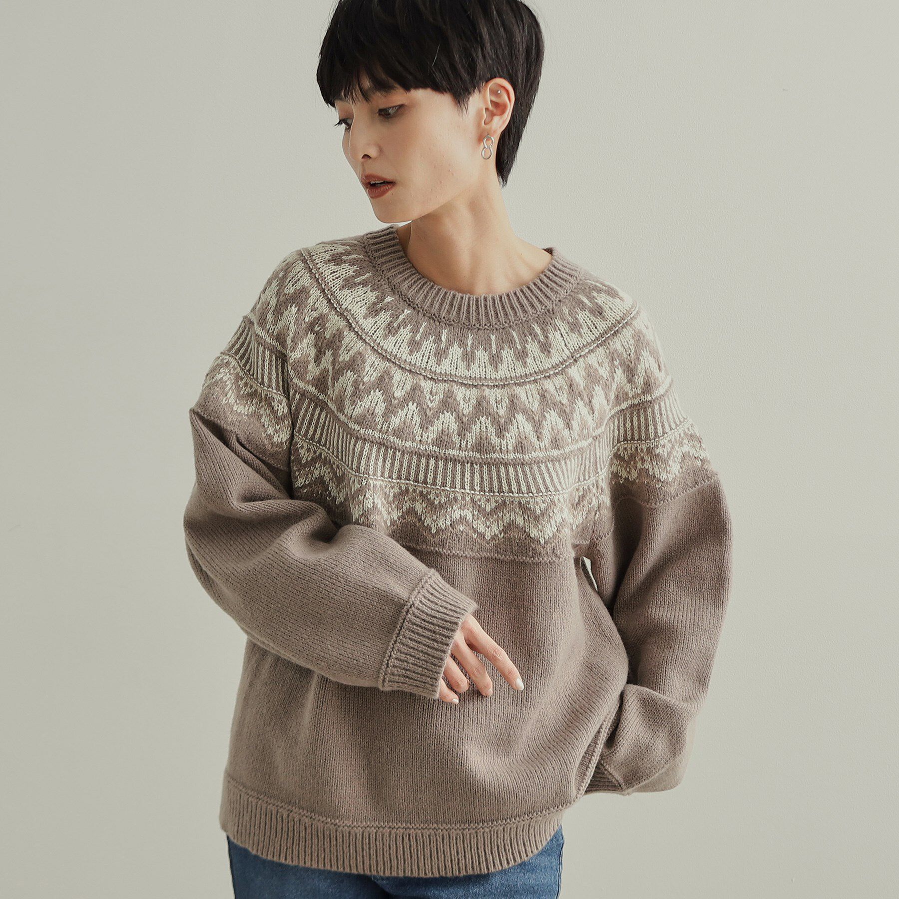 OPAQUE.CLIP「フェアアイル柄ニット【洗濯機洗い可】」|ニット・セーター|モカブラウン(142