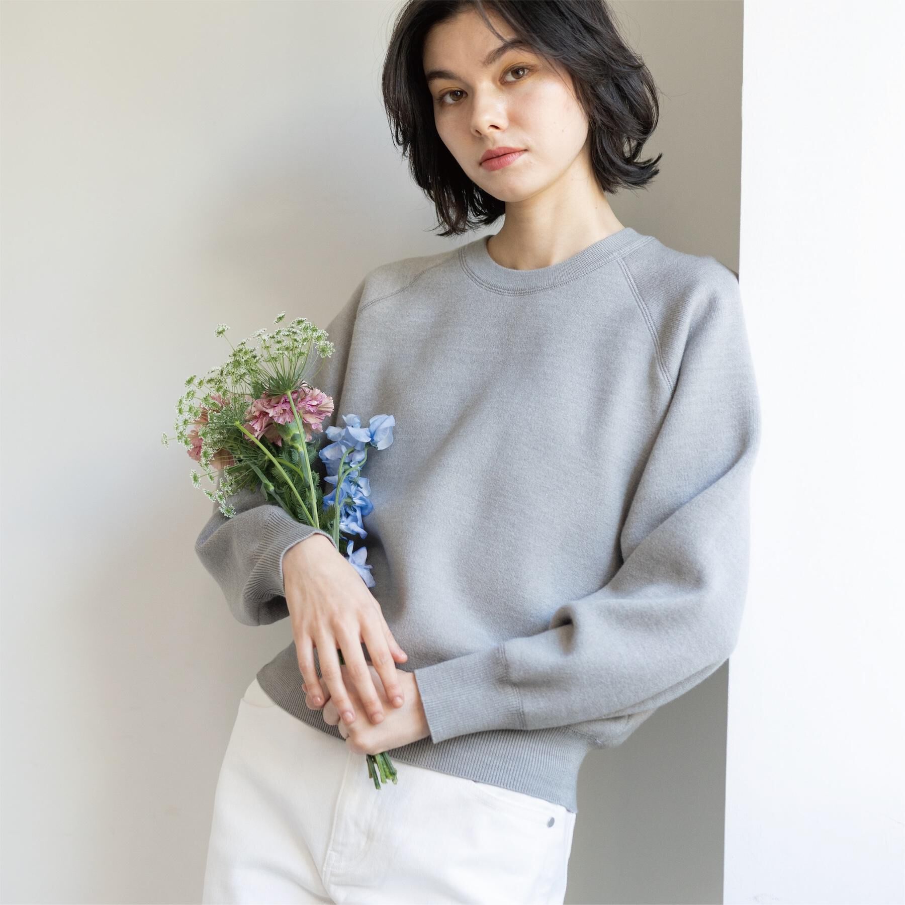 OPAQUE.CLIP「スウェットライクニット【洗濯機OK】」|ニット・セーター|グレー(012)