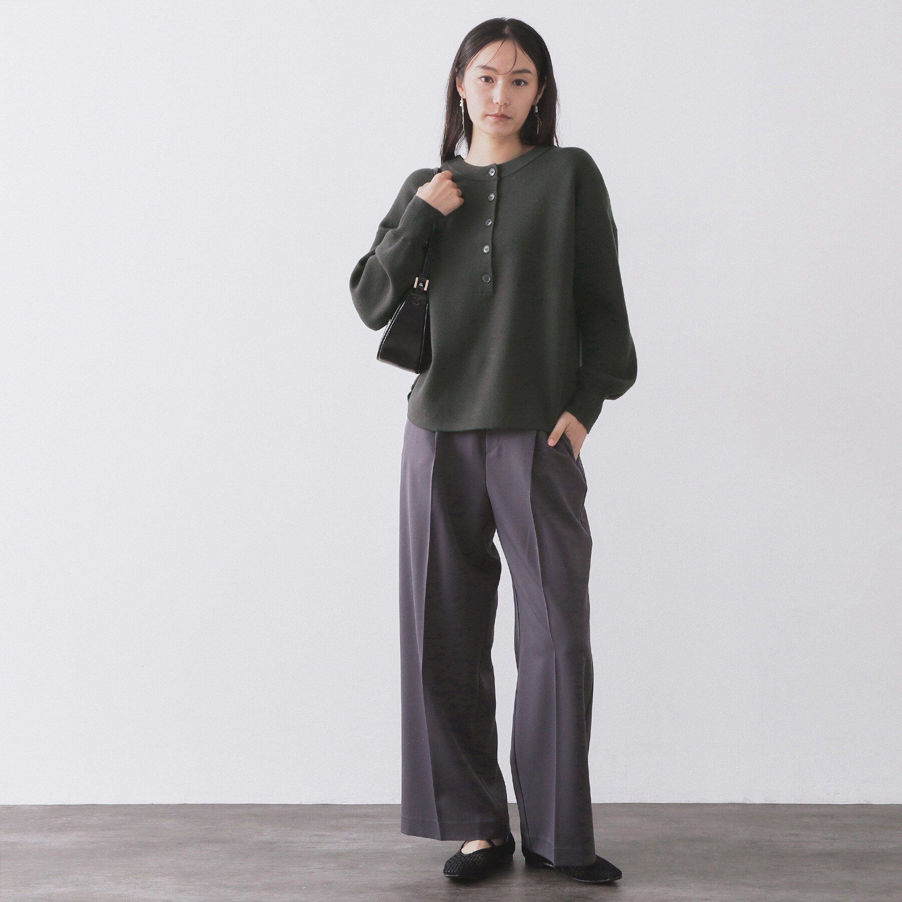 OPAQUE.CLIP「ヘンリーネックニット／前後2WAY【洗濯機OK】」|ニット・セーター|