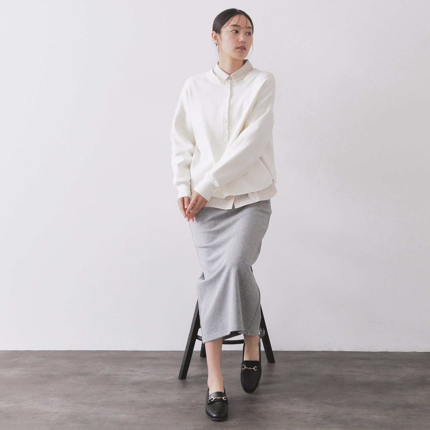 OPAQUE.CLIP「ヘンリーネックニット／前後2WAY【洗濯機OK】」|ニット・セーター|