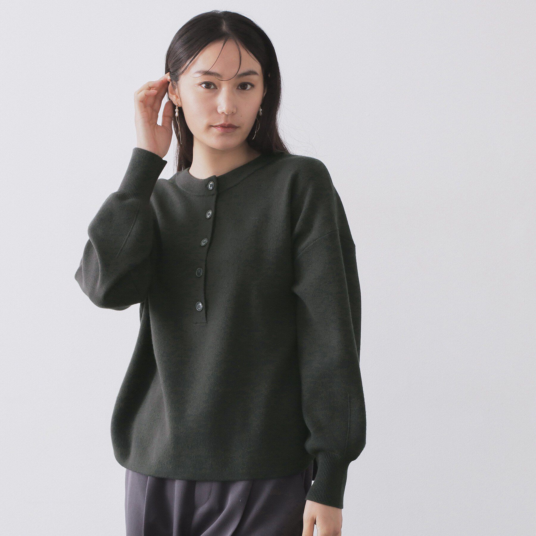 OPAQUE.CLIP「ヘンリーネックニット／前後2WAY【洗濯機OK】」|ニット・セーター|