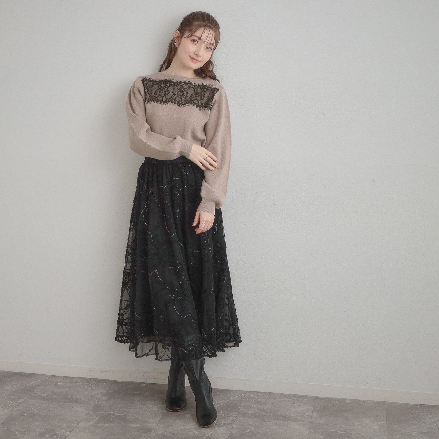 Couture broach「【洗える・通勤】レース ドッキング ニット」|ニット・セーター|