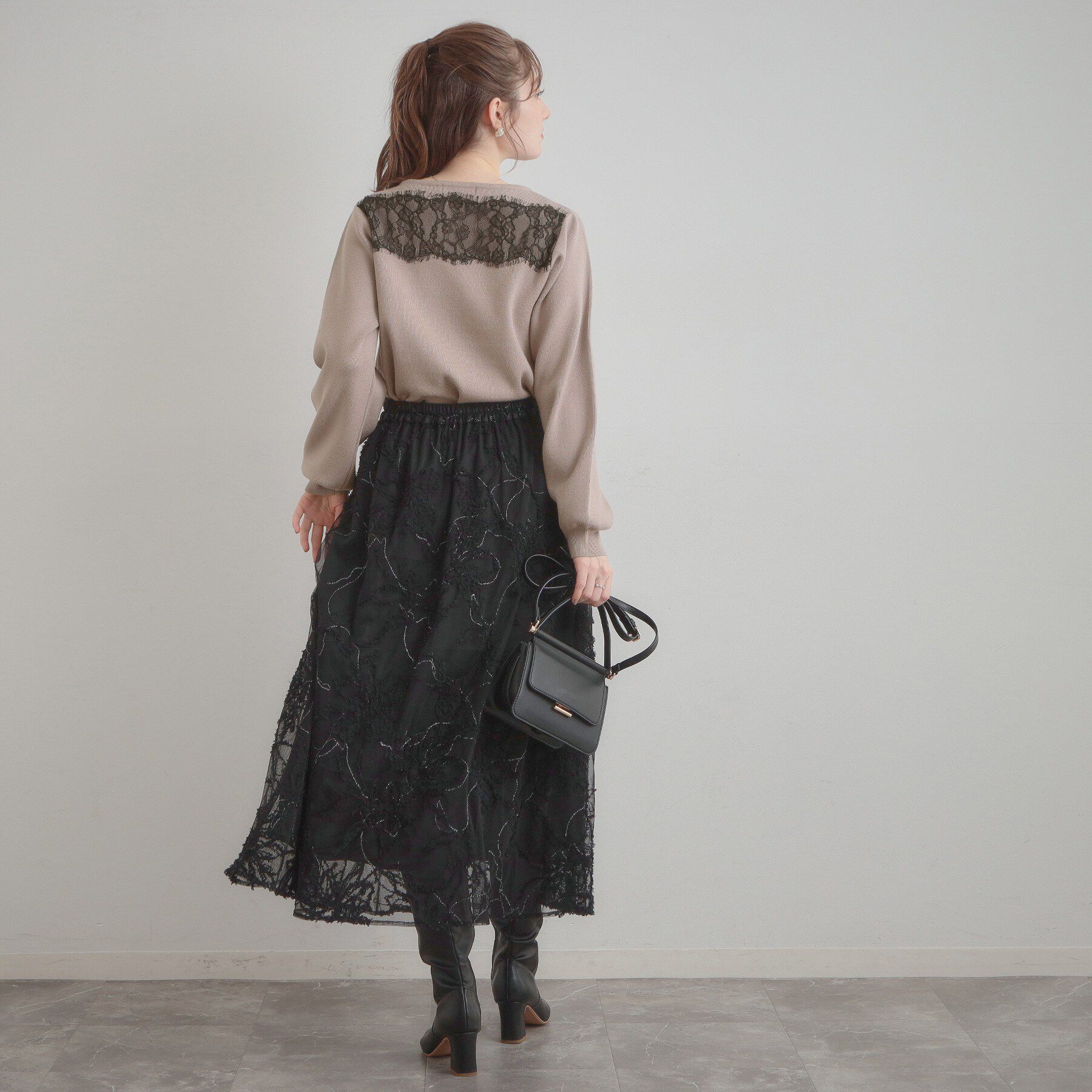 Couture broach「【洗える・通勤】レース ドッキング ニット」|ニット・セーター|