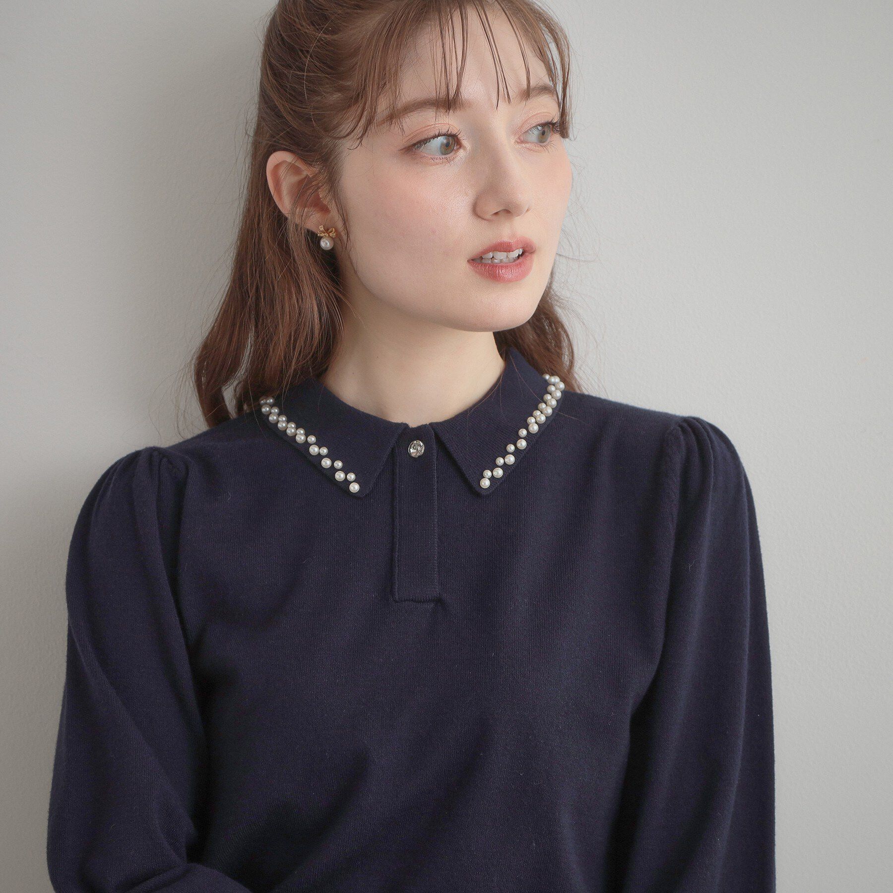 Couture broach「【洗える・着映え】パール調衿ニット」|ニット・セーター|