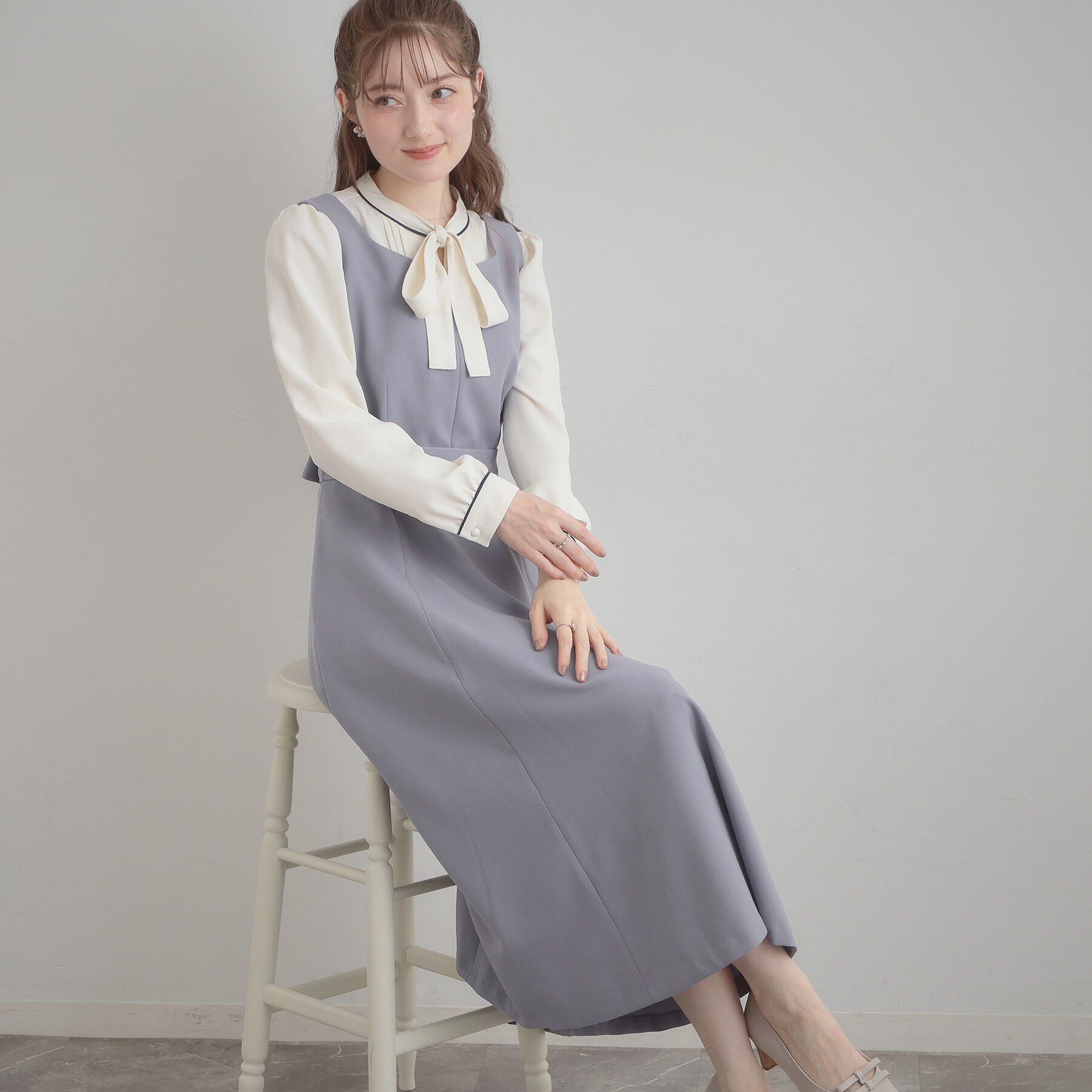 Couture broach「【洗える・ハレの日・通勤】ハートネック フレアージャンスカ」|ワンピース|ブルー(091)