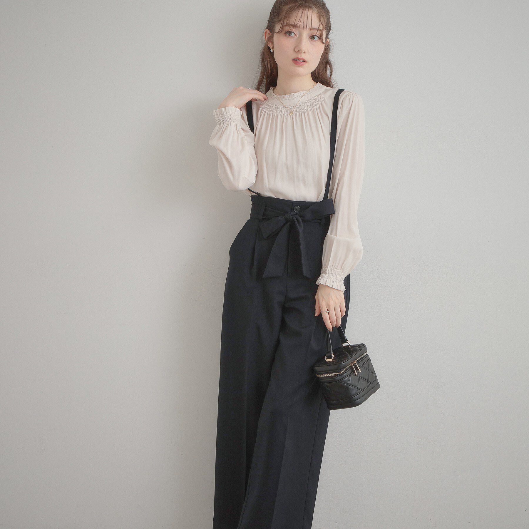 Couture broach「【洗える・通勤】ウエストリボン サスペンダー付きワイドパンツ」|その他|