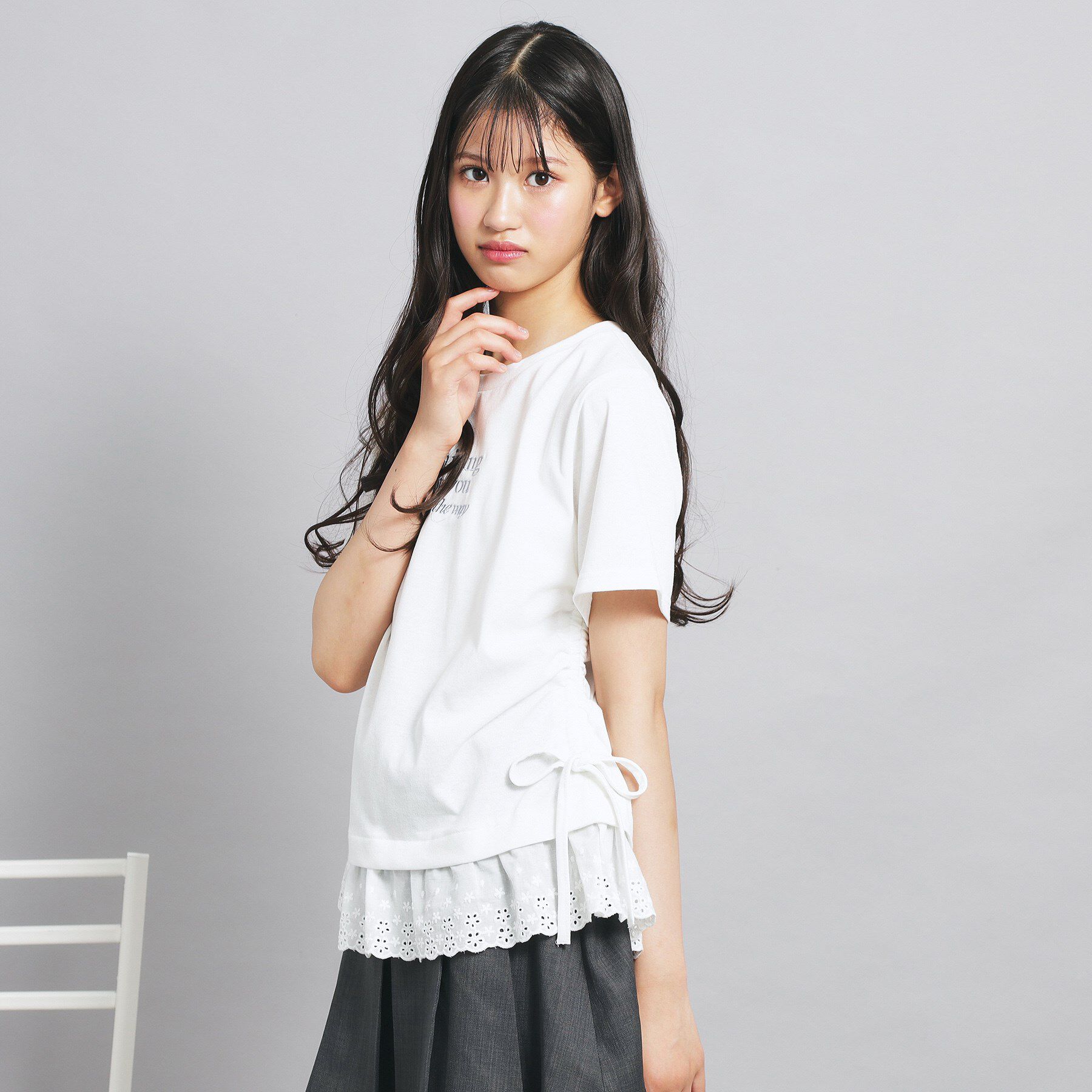 PINK-latte「裾レースドロストトップス」|Tシャツ・カットソー|オフホワイト(003