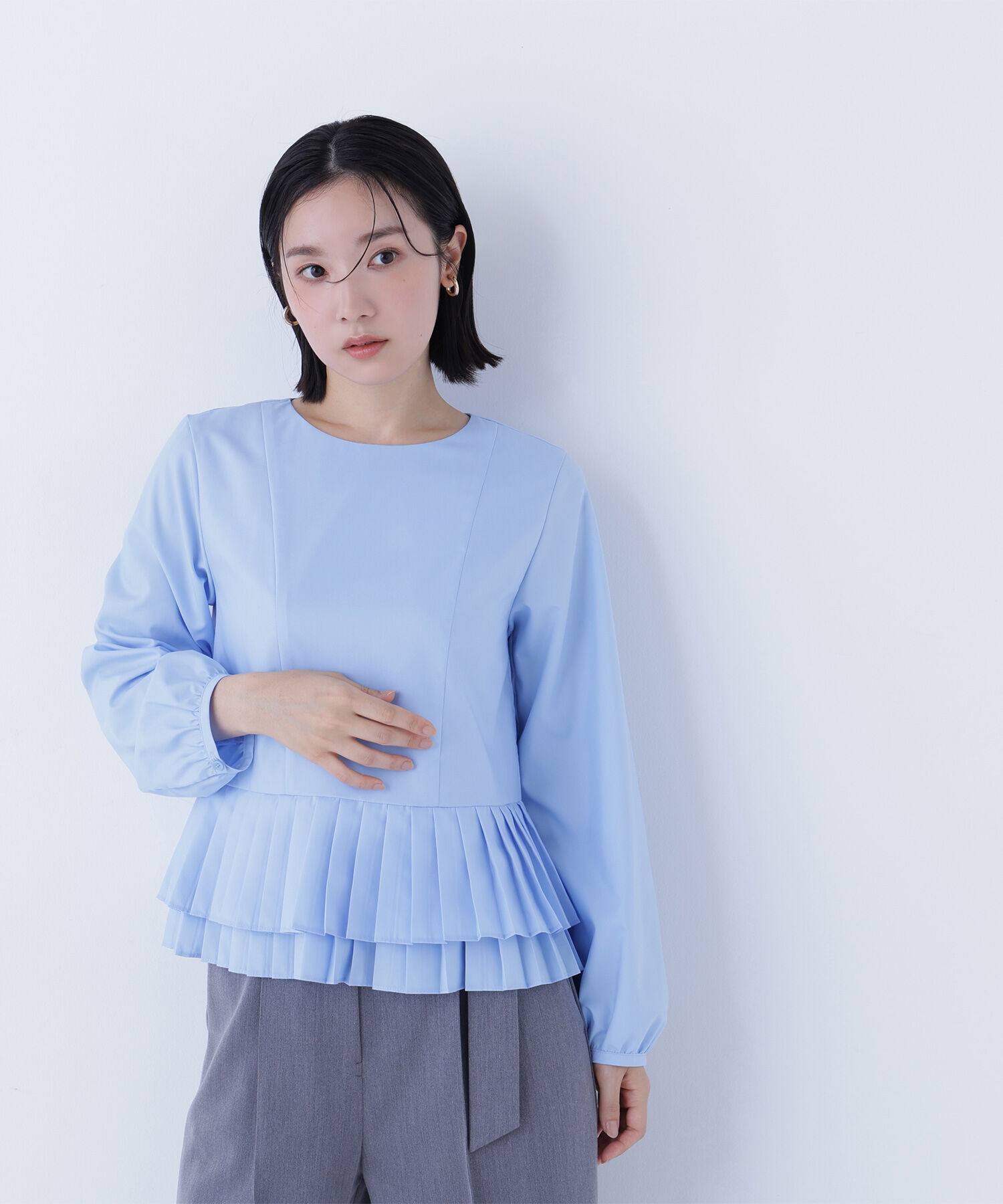  「プリーツヘムブラウス」|シャツ・ブラウス|ブルー