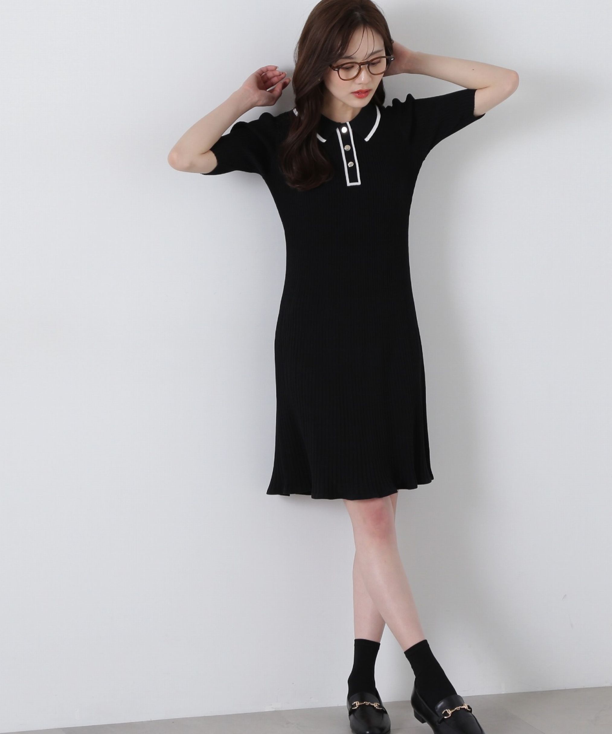 PROPORTION BODY DRESSING「ポロ襟リブミニニットワンピース」|ワンピース|ブラック&times;エク