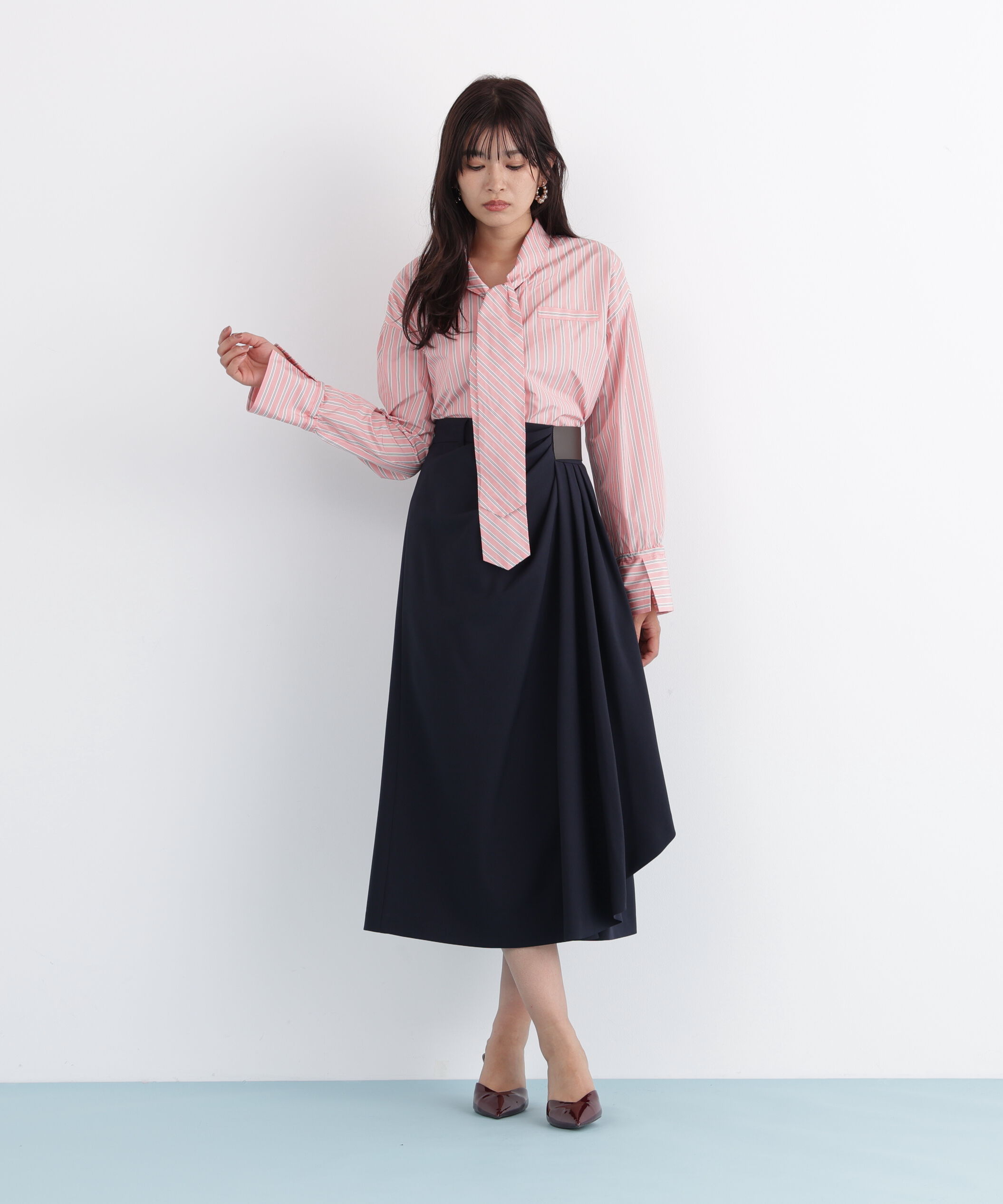  「ストライプタイネックシャツ」|シャツ・ブラウス|