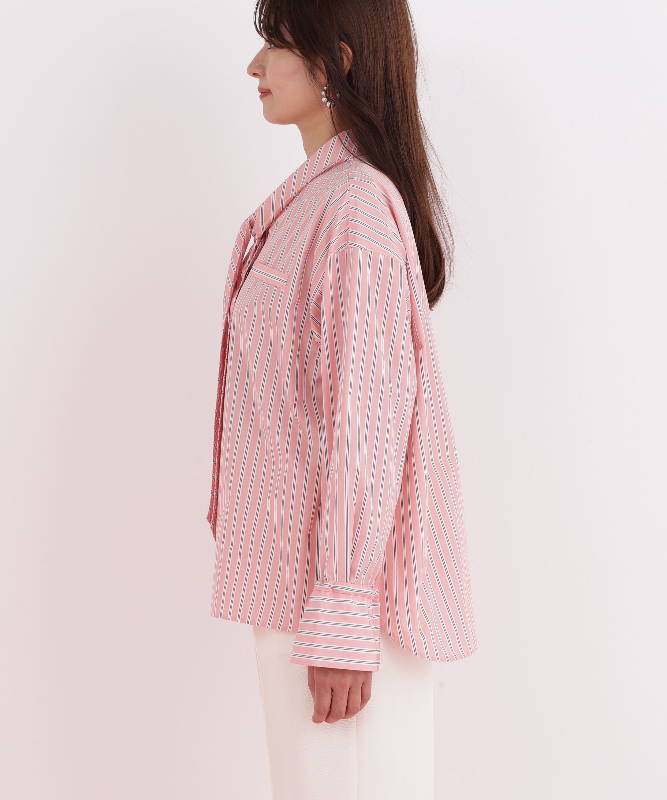  「ストライプタイネックシャツ」|シャツ・ブラウス|