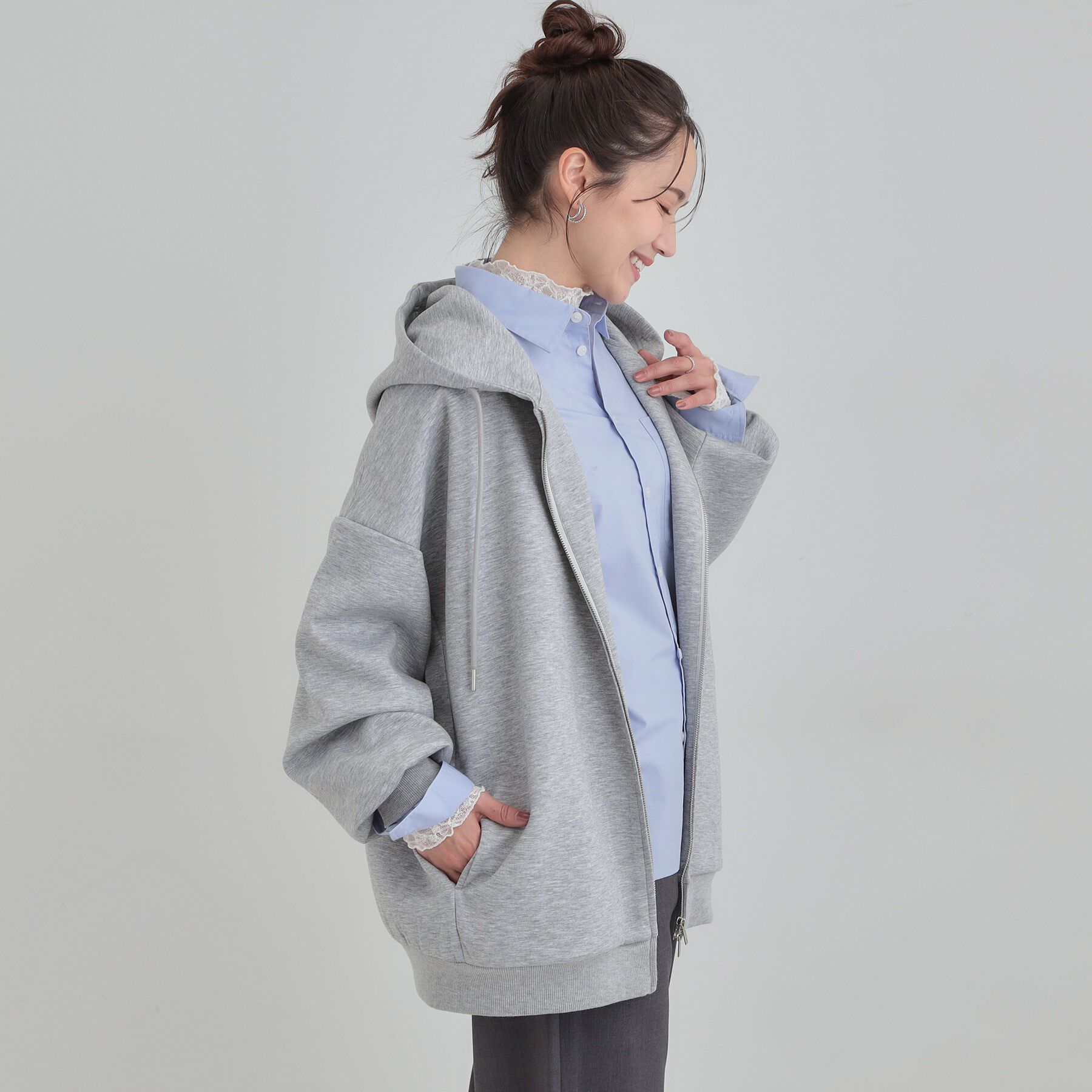 SHOO･LA･RUE「【セットアップ可/S-LL/なめらかタッチ】オーバーサイズゆるパーカ」|パーカー|