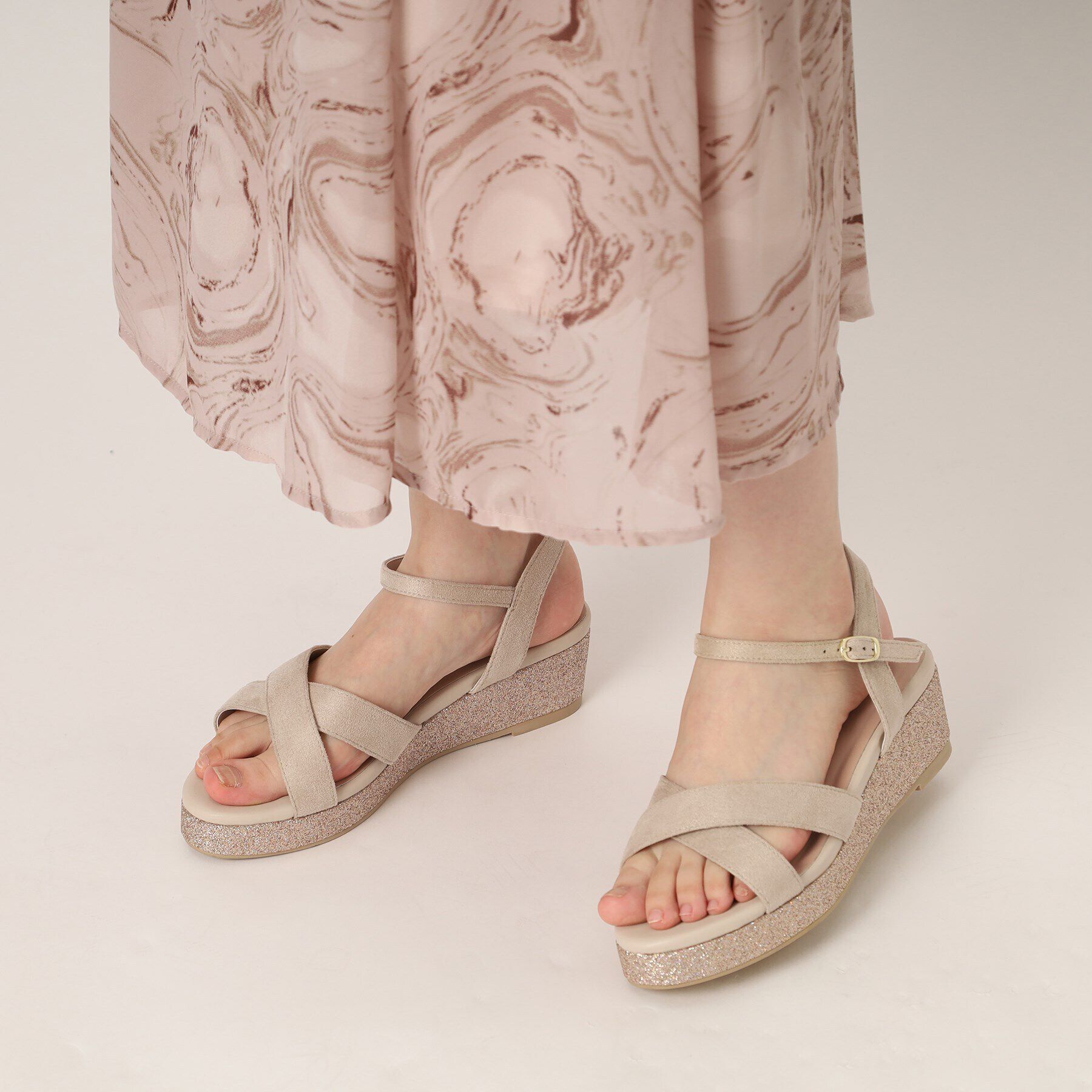 ESPERANZA「ラメウエッジサンダル【ESPERANZA_blanca】」|サンダル|