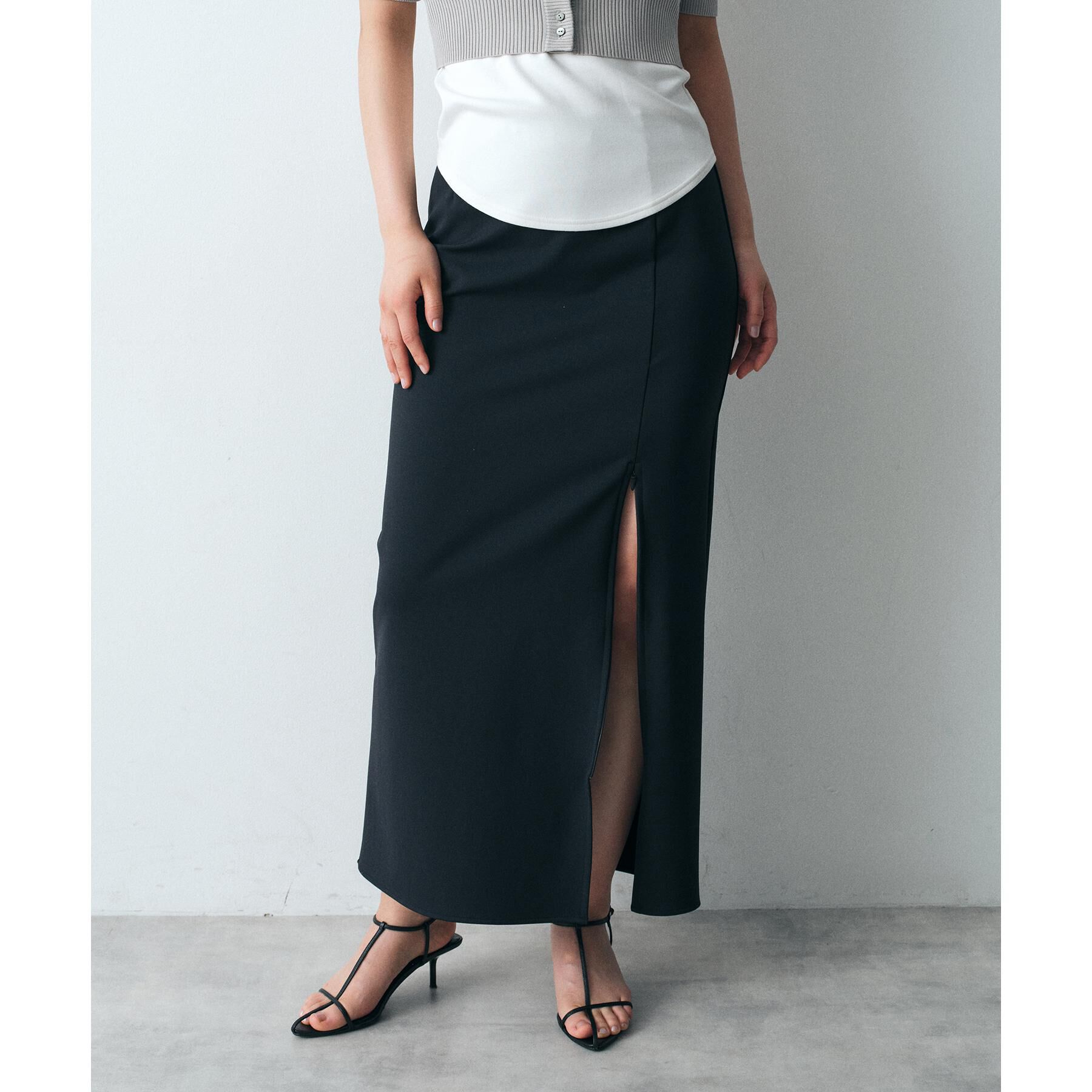 CODE A「slit jersey maxi skirt」|スカート|ブラック(019)