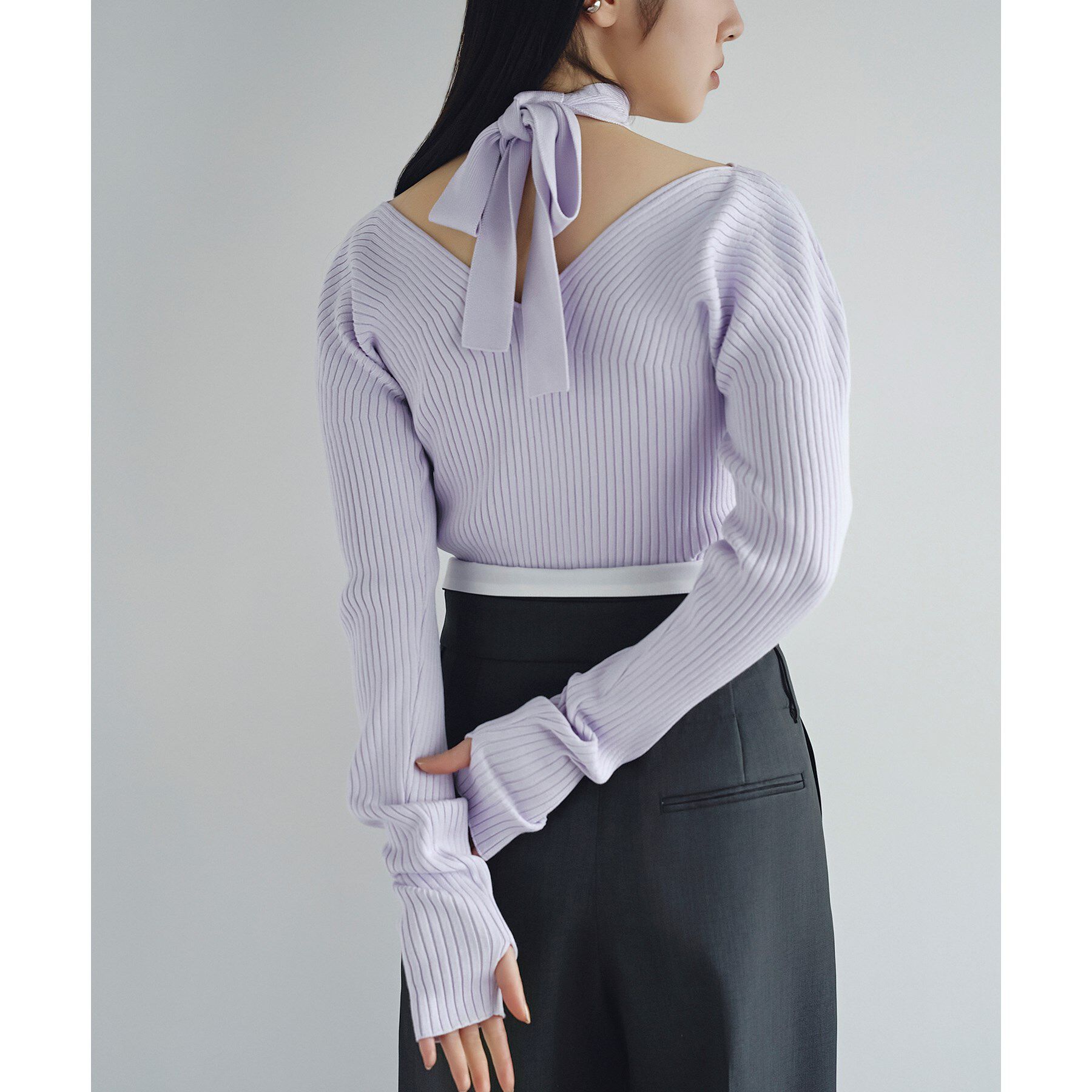 CODE A「open neck bow knit」|ニット・セーター|ラベンダー(080)