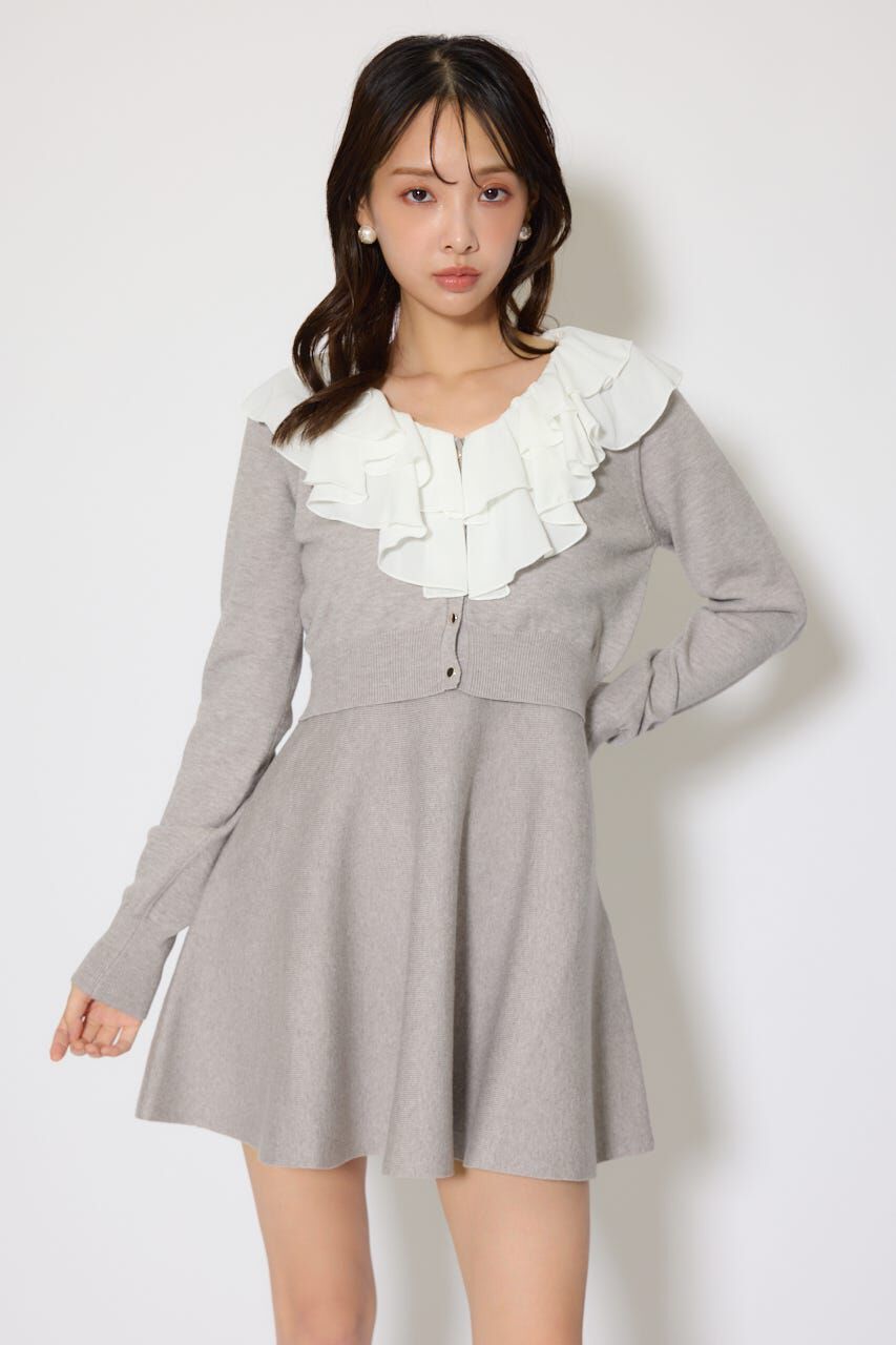 rienda「フリルカラーニットカーディガンセットワンピース」|ワンピース|