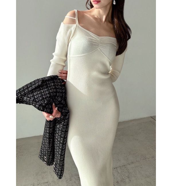 RESEXXY「ナローストラップタイトニットワンピース」|ワンピース|ホワイト