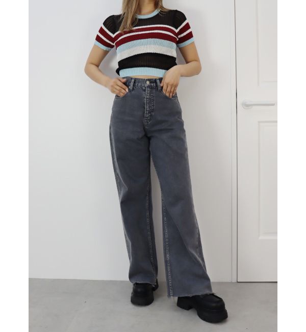 EVRIS「シンプルワイドデニムパンツ」|デニム|グレー