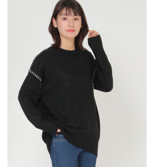 ikka「アンゴラ混モチモチ配色プルオーバー」|プルオーバー|ブラック