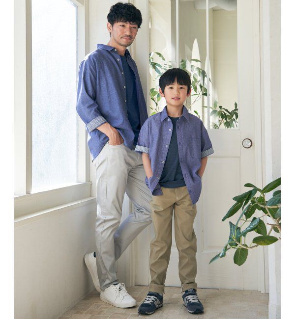 ikka kids「【親子おそろい】シャンブレー5分袖シャツ（120~160cm）」|シャツ・ブラウス|