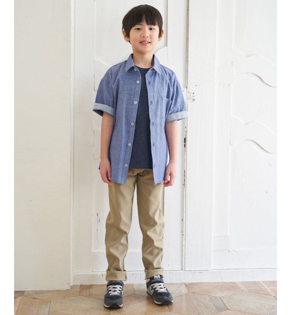 ikka kids「【親子おそろい】シャンブレー5分袖シャツ（120~160cm）」|シャツ・ブラウス|