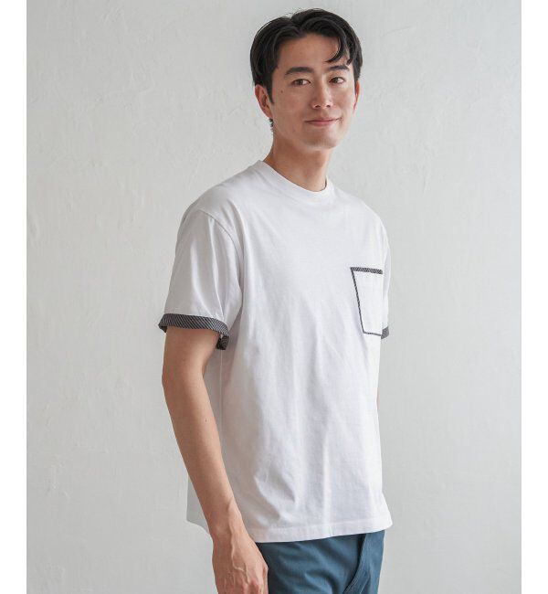 ikka「ストライプMIXポケットTシャツ」|Tシャツ・カットソー|