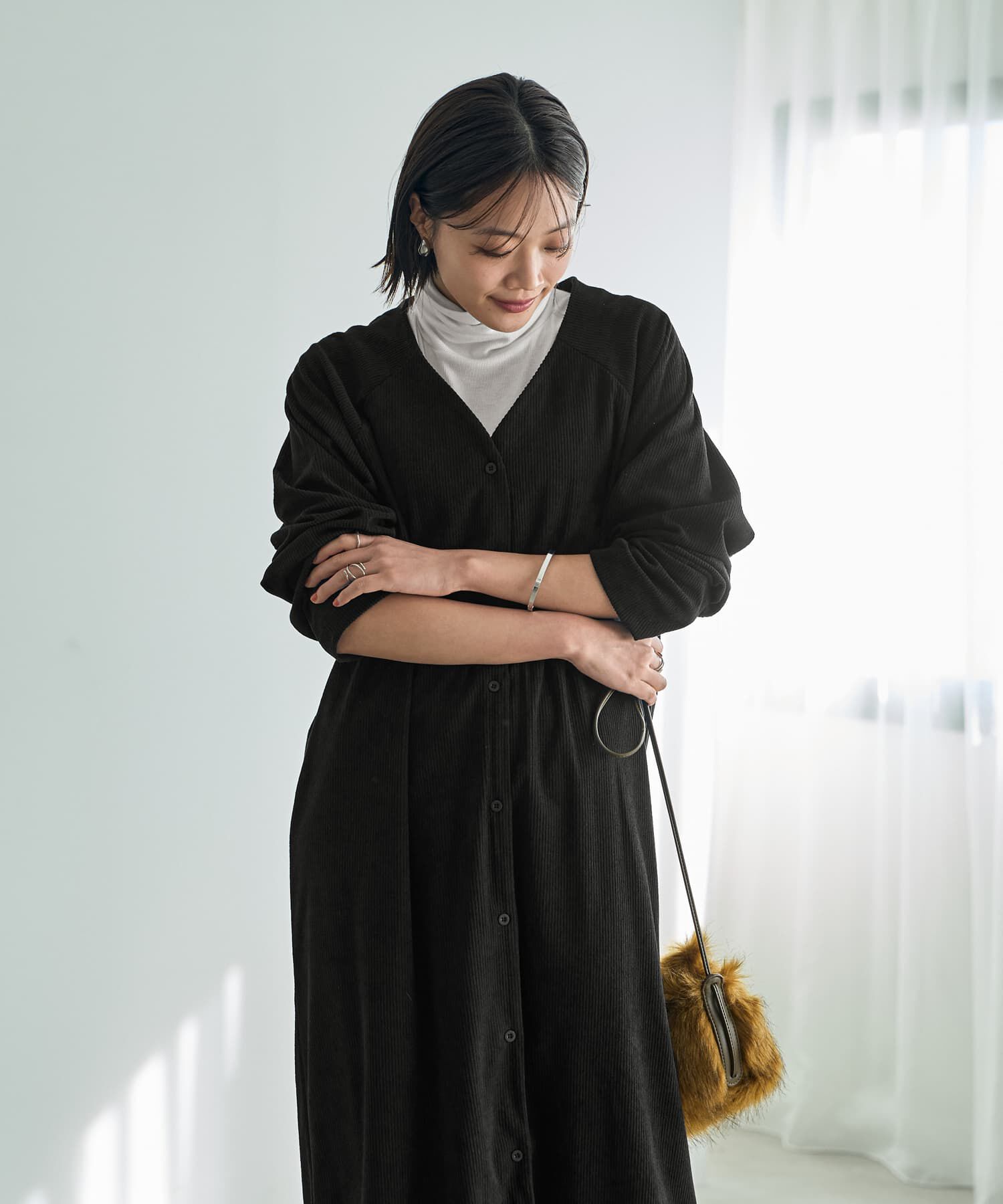 STYLE DELI「ライトコーデュロイVネックワンピース」|ワンピース|