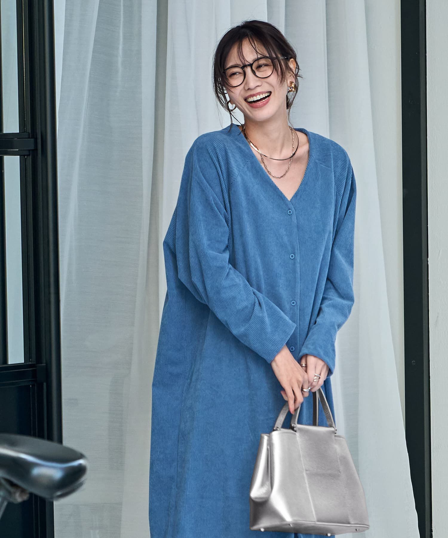 STYLE DELI「ライトコーデュロイVネックワンピース」|ワンピース|