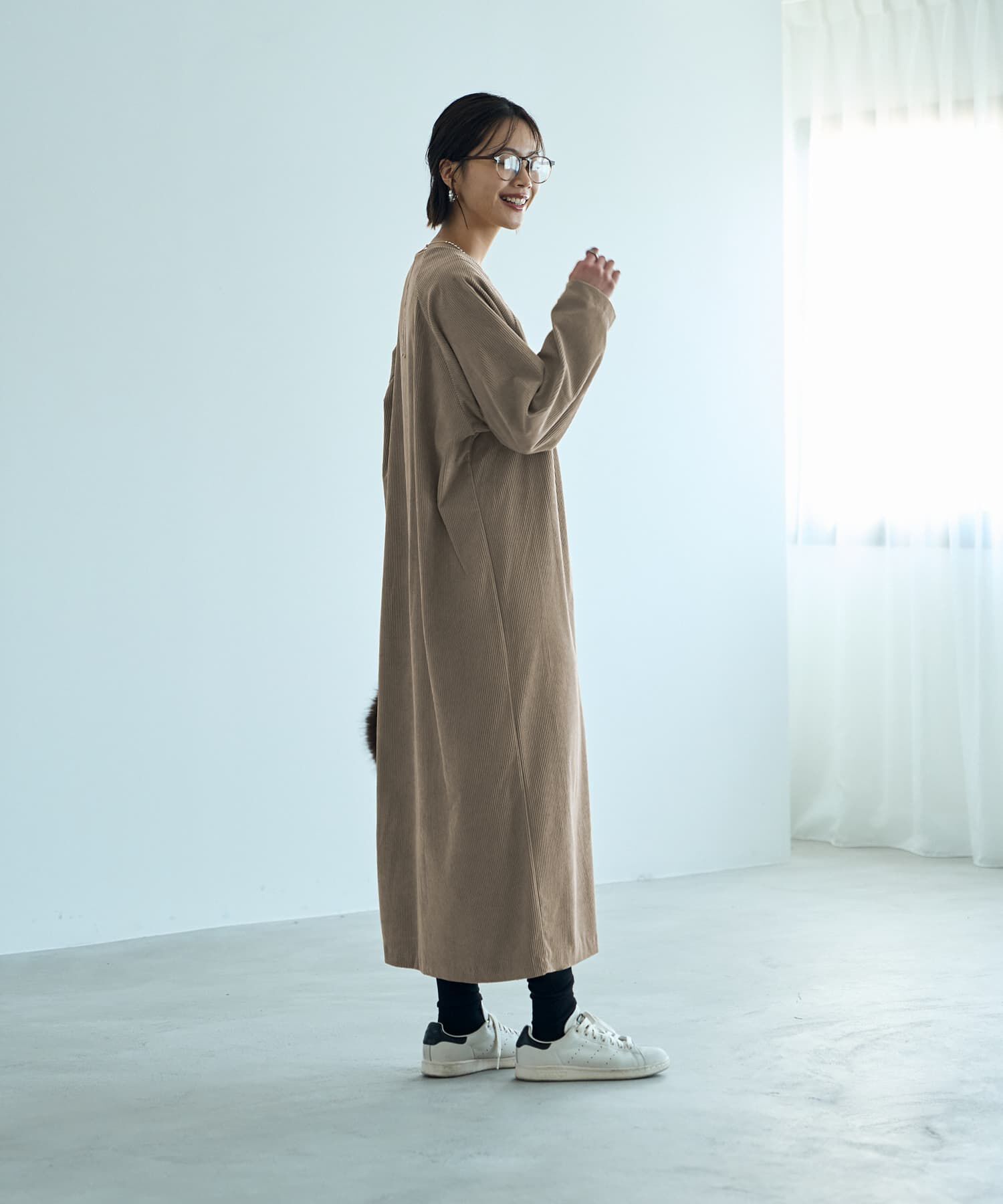 STYLE DELI「ライトコーデュロイVネックワンピース」|ワンピース|